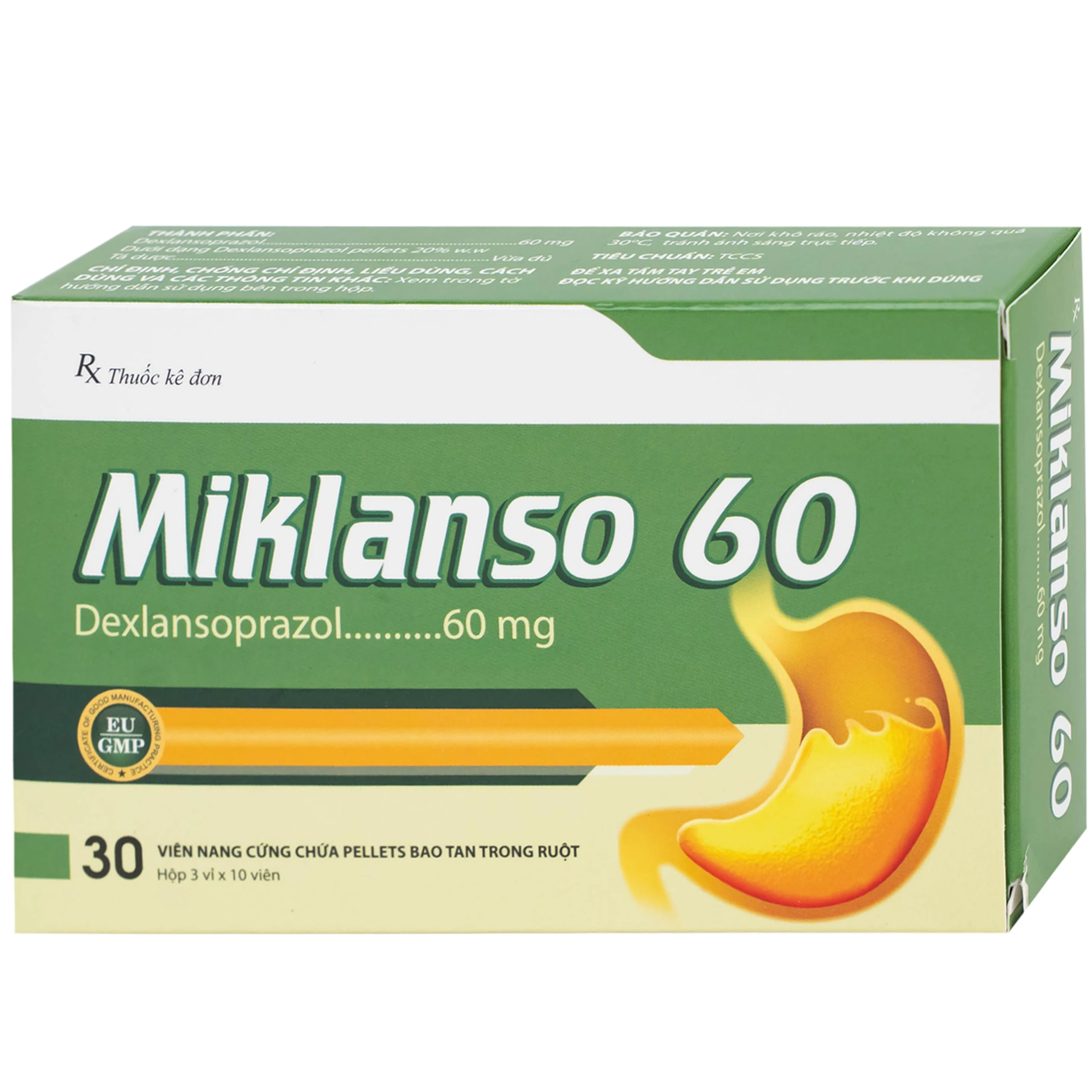 Thuốc Miklanso 60mg Hdpharma điều trị viêm thực quản có trợt loét (3 vỉ x 10 viên)