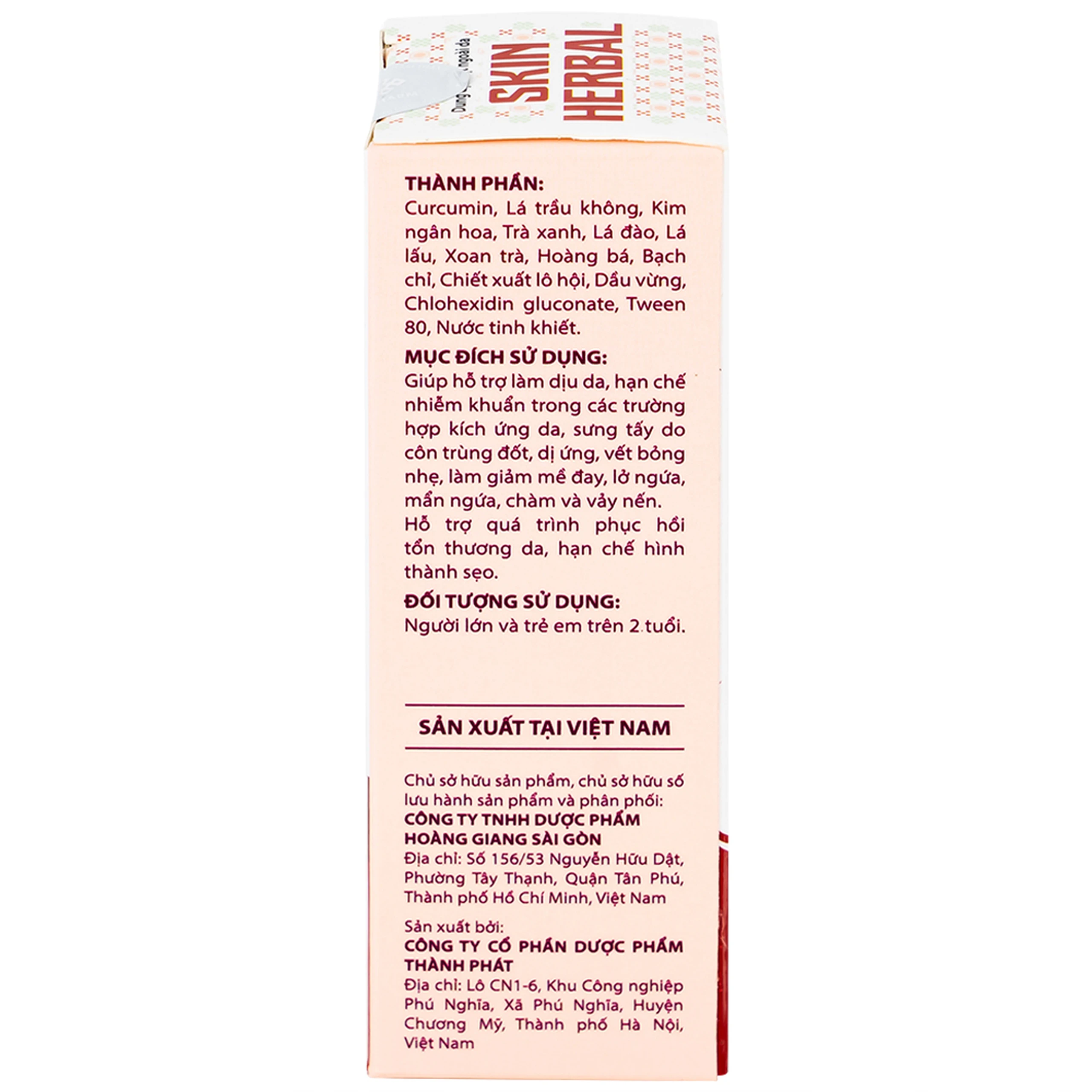 Xịt giảm ngứa, mề đay, chàm, vết bỏng nhẹ Skin Herbal 20ml