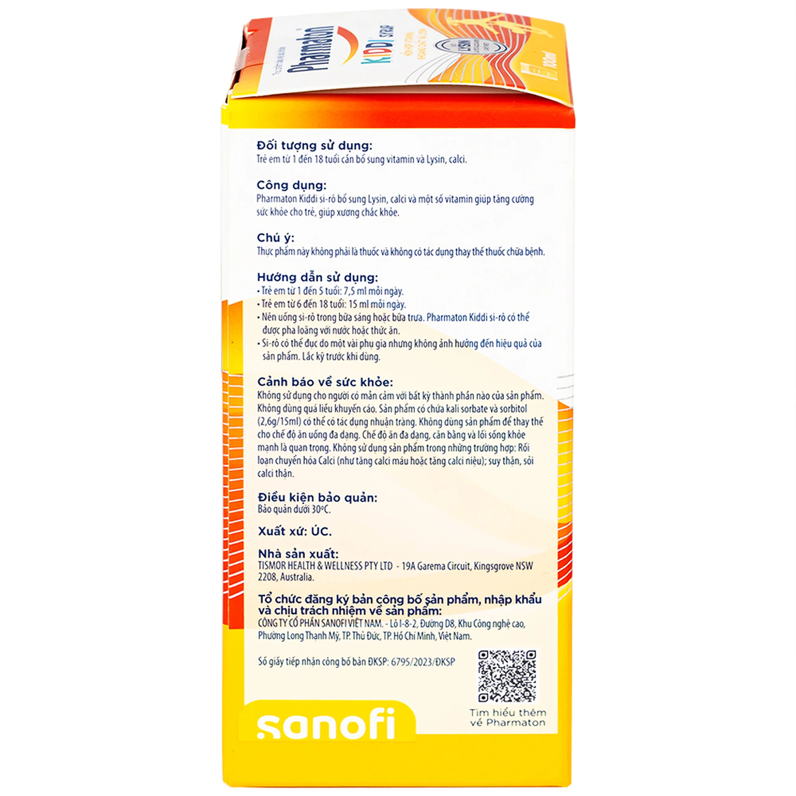 Siro Pharmaton Kiddi Syrup 100ml Sanofi bổ sung Lysin, calci và một số vitamin