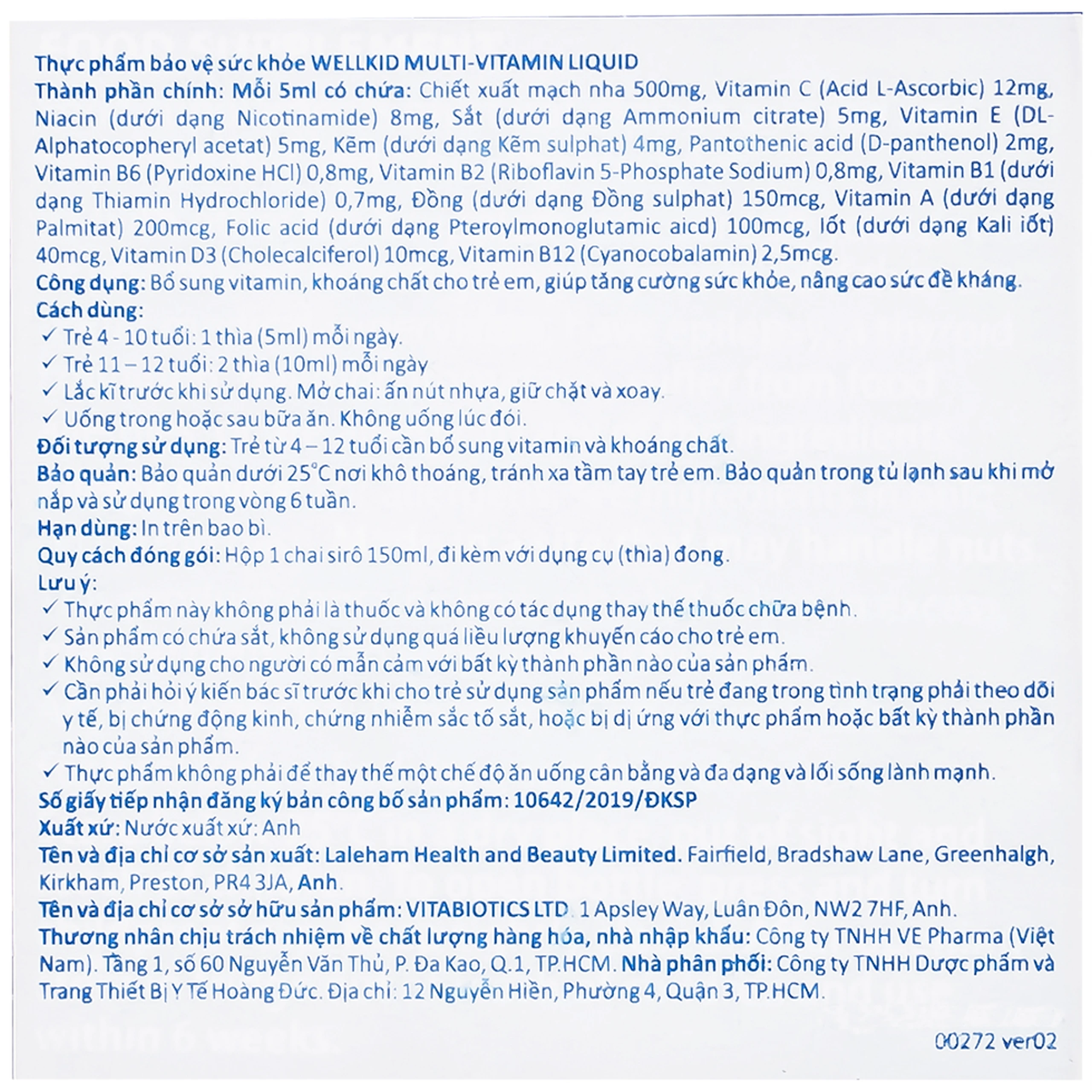 Siro bổ sung vitamin khoáng chất cho trẻ emWellKid Multi-Vitamin Liquid (150ml)