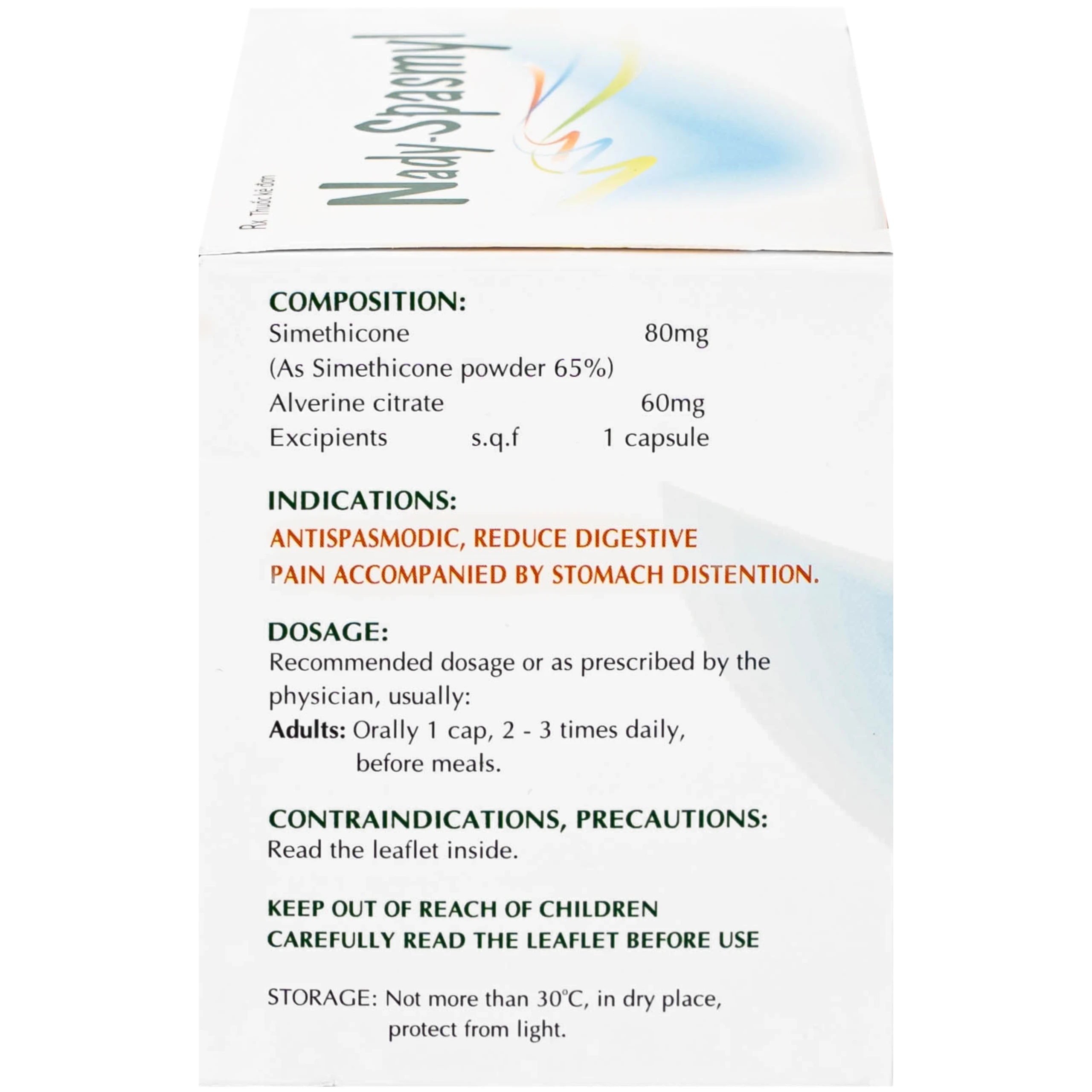 Thuốc Nady-Spasmyl chống co thắt, giảm các cơn đau đường ruột, dạ dày ( 10 vỉ 10 viên )