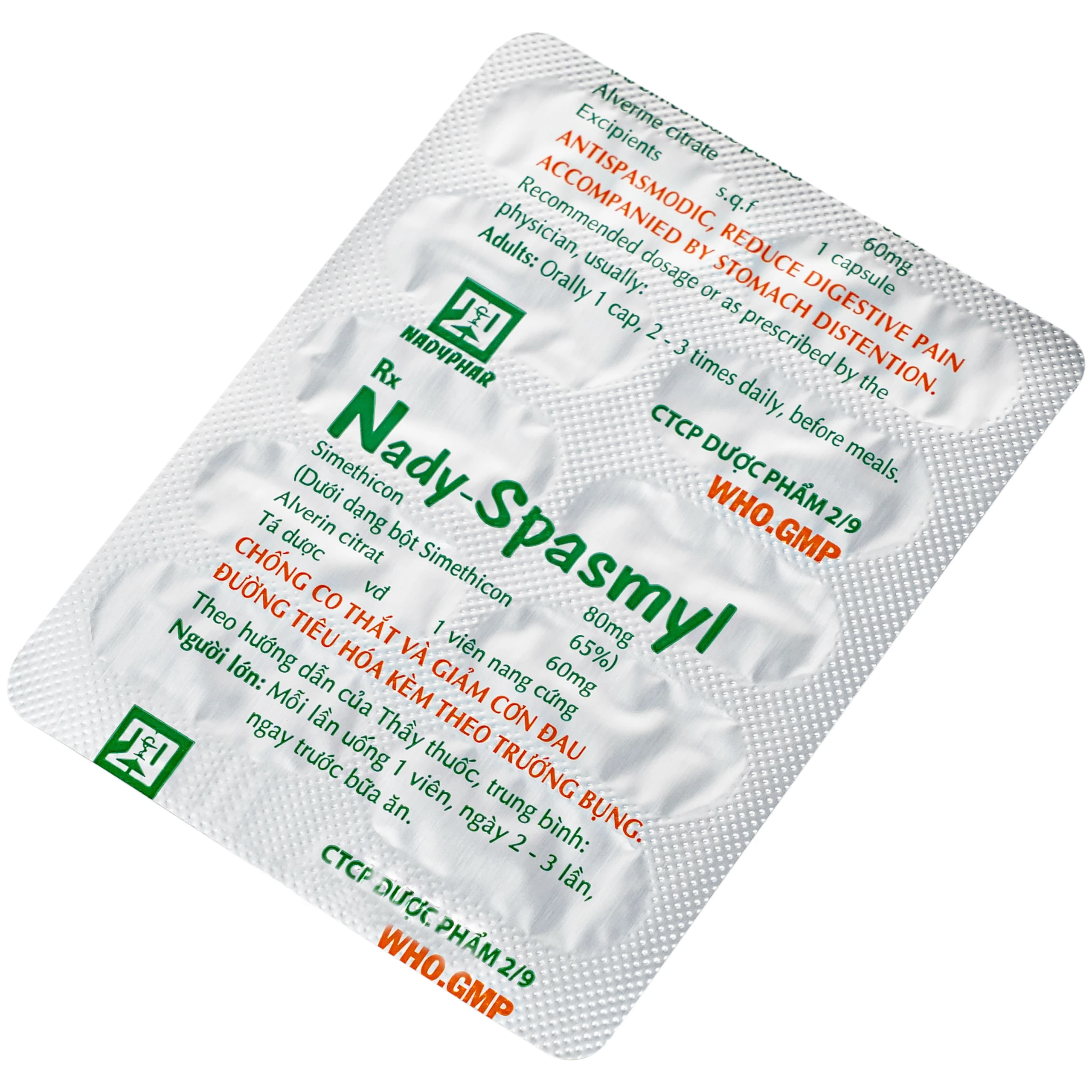 Thuốc Nady-Spasmyl chống co thắt, giảm các cơn đau đường ruột, dạ dày ( 10 vỉ 10 viên )