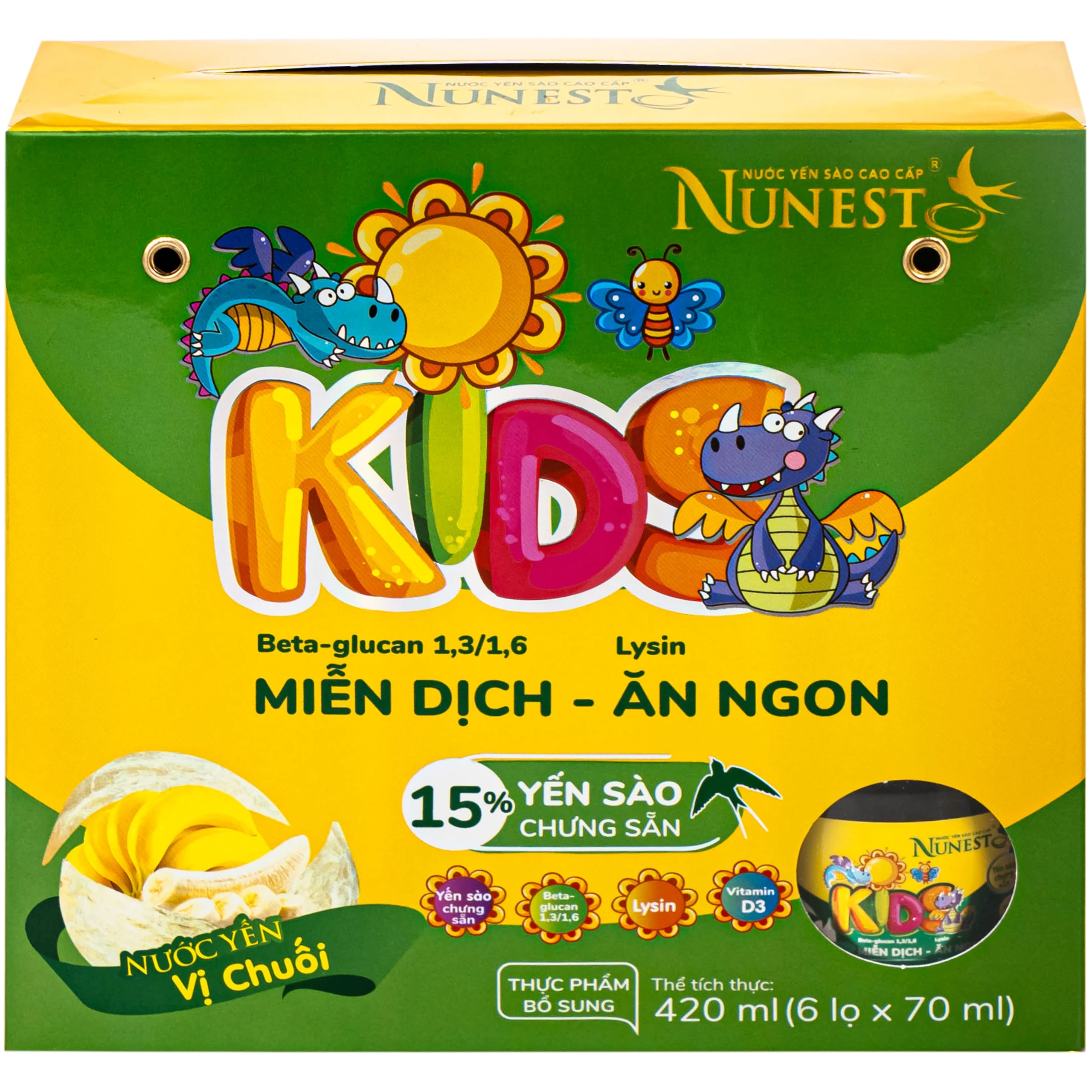 Nước Yến Sào Cao Cấp Cho Trẻ Em Nunest Kid Vị Chuối (6 hũ x 70ml)