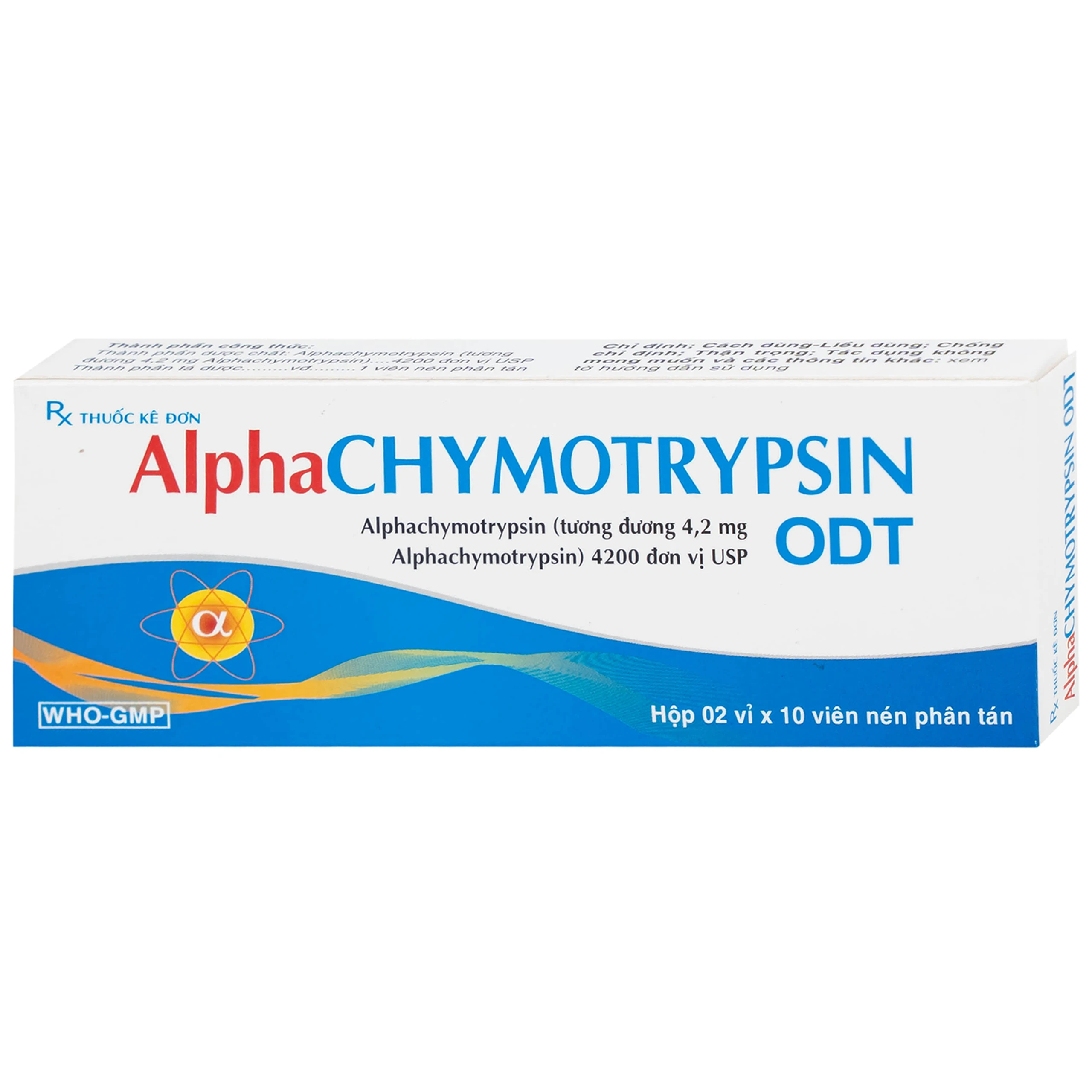 Thuốc Alphachymotrypsin ODT Khánh Hòa điều trị phù nề sau chấn thương, phẫu thuật, bỏng (2 vỉ x 10 viên)