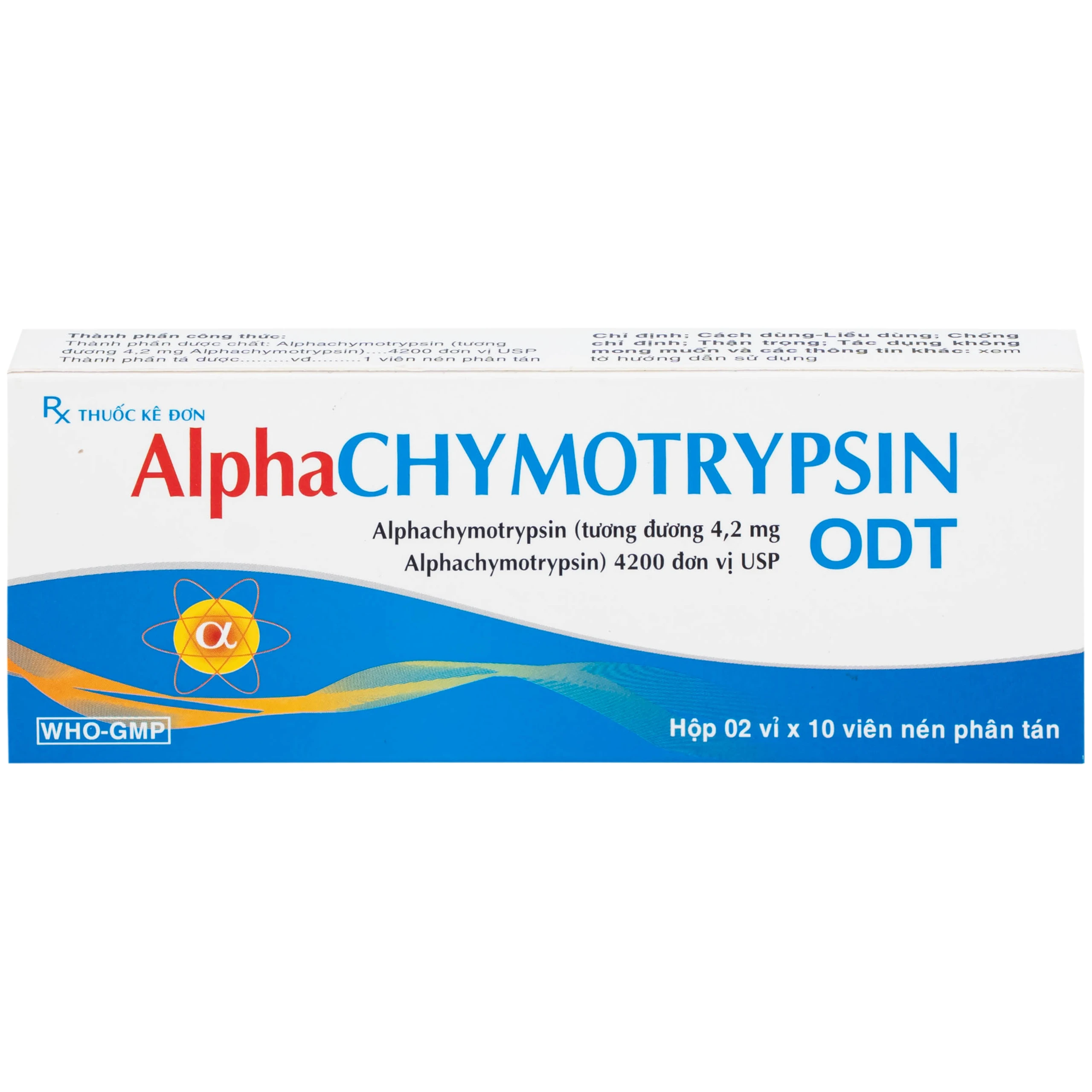 Thuốc Alphachymotrypsin ODT Khánh Hòa điều trị phù nề sau chấn thương, phẫu thuật, bỏng (2 vỉ x 10 viên)