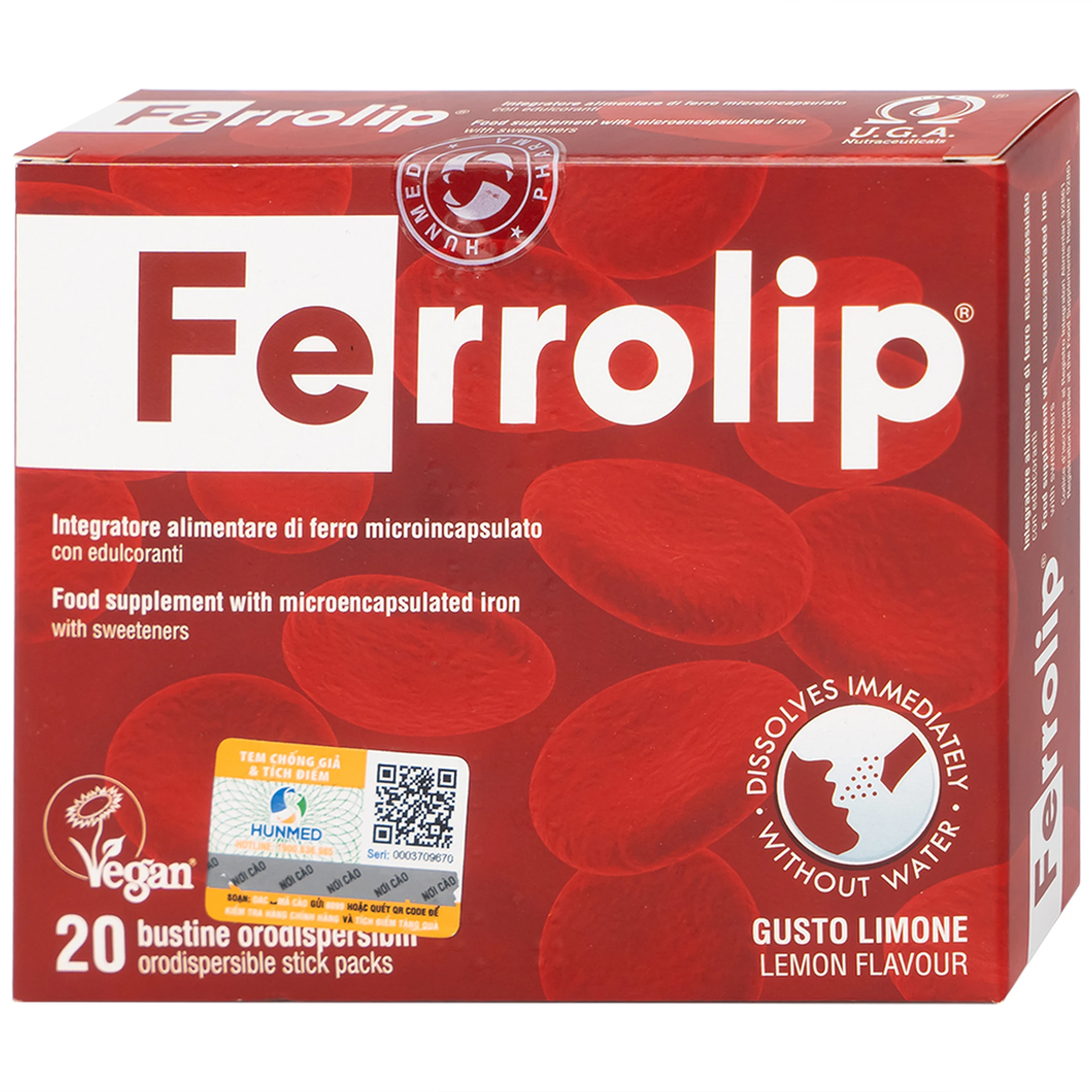 Hỗ trợ giúp giảm nguy cơ thiếu máu do thiếu sắt Ferrolip Uga (20 gói)