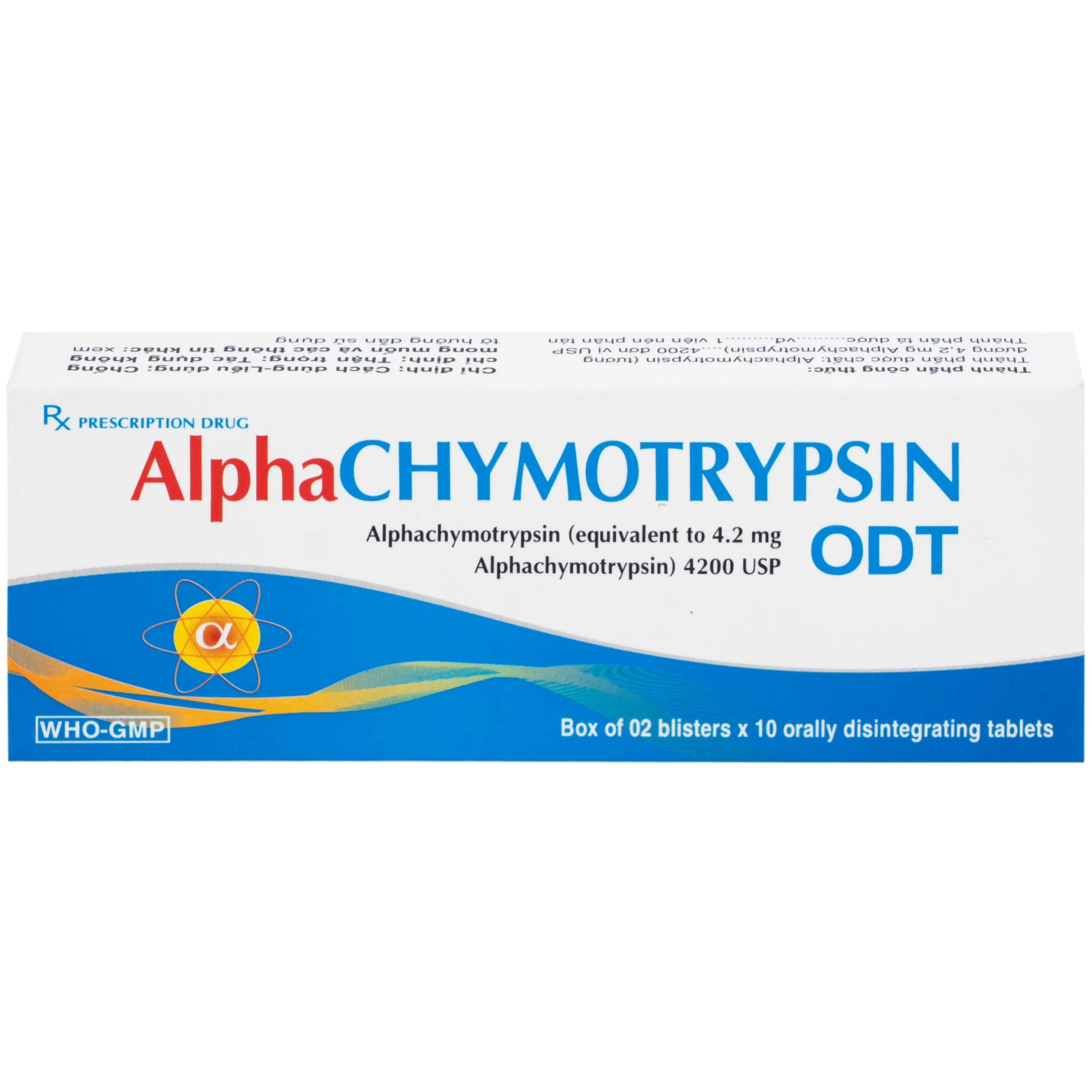 Thuốc Alphachymotrypsin ODT Khánh Hòa điều trị phù nề sau chấn thương, phẫu thuật, bỏng (2 vỉ x 10 viên)