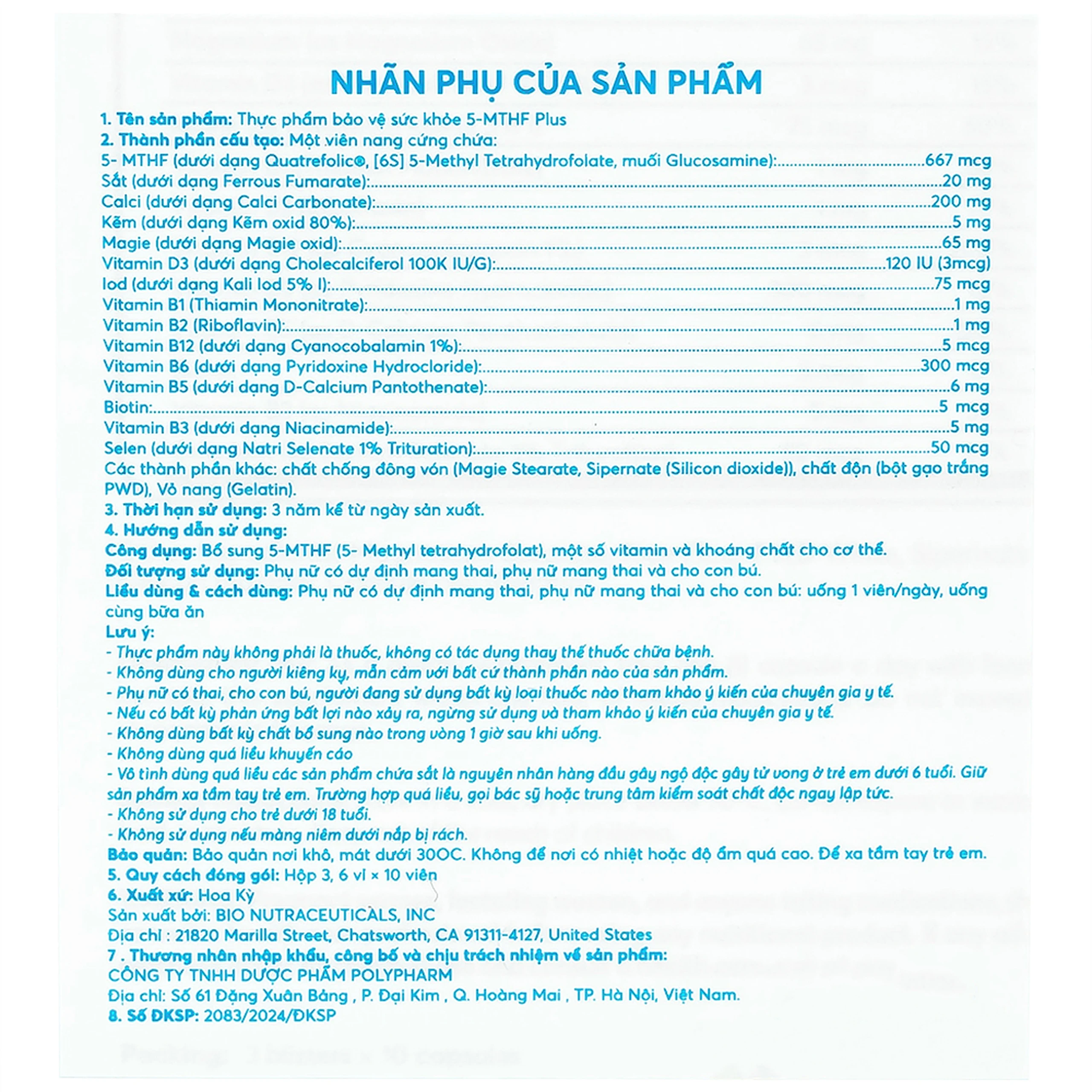 Viên bổ sung 5-MTHF, vitamin, khoáng chất cho phụ nữ mang thai 5-MTHF Plus (3 vỉ x 10 viên)