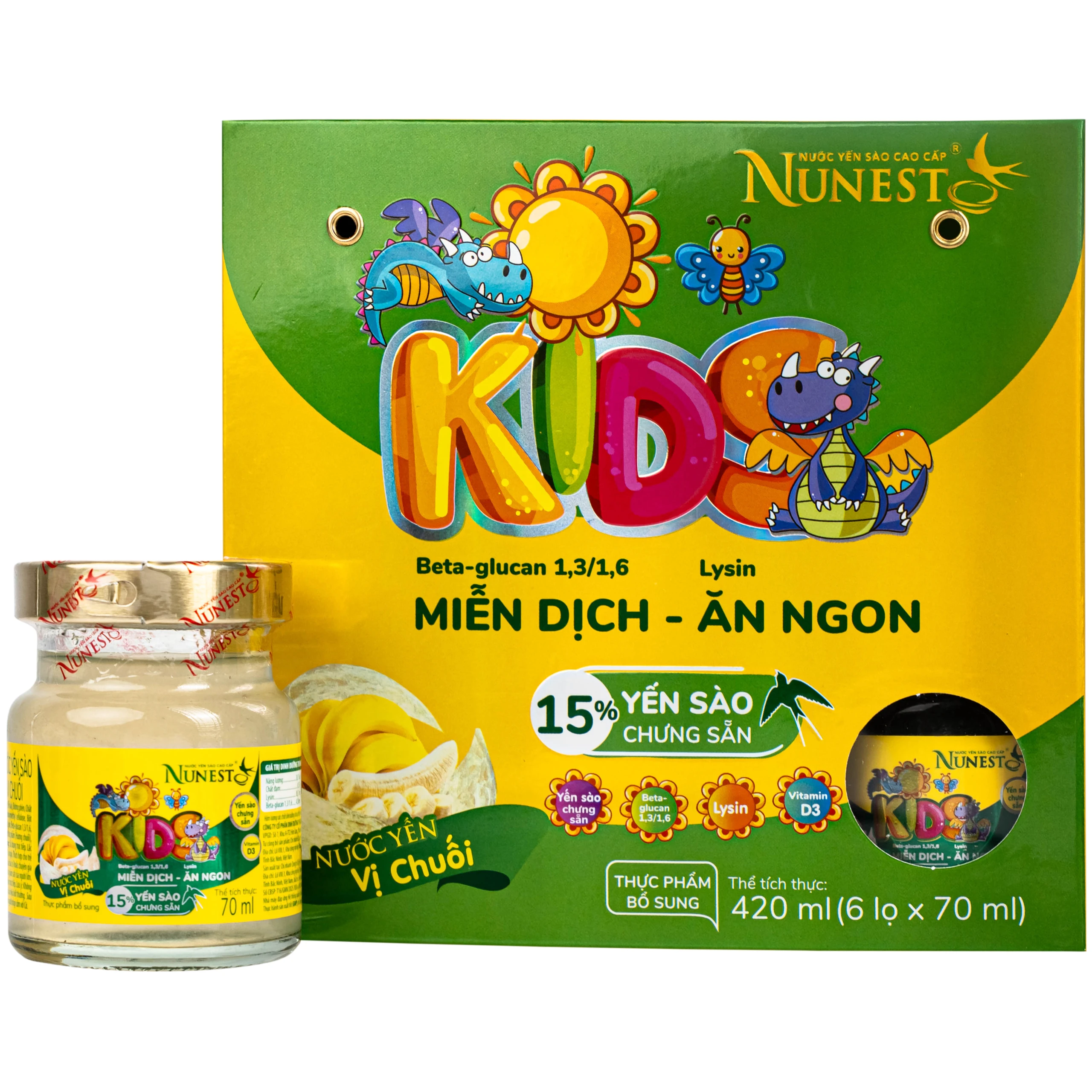 Nước Yến Sào Cao Cấp Cho Trẻ Em Nunest Kid Vị Chuối (6 hũ x 70ml)