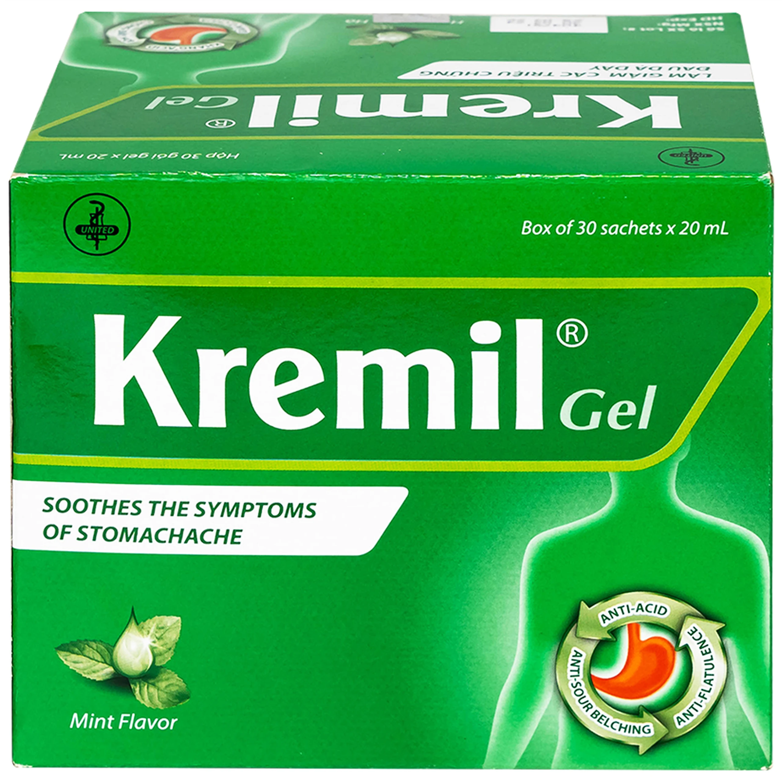 Dung dịch Kremil Gel United Pharma giảm loét dạ dày - tá tràng, viêm thực quản (30 gói x 20ml)