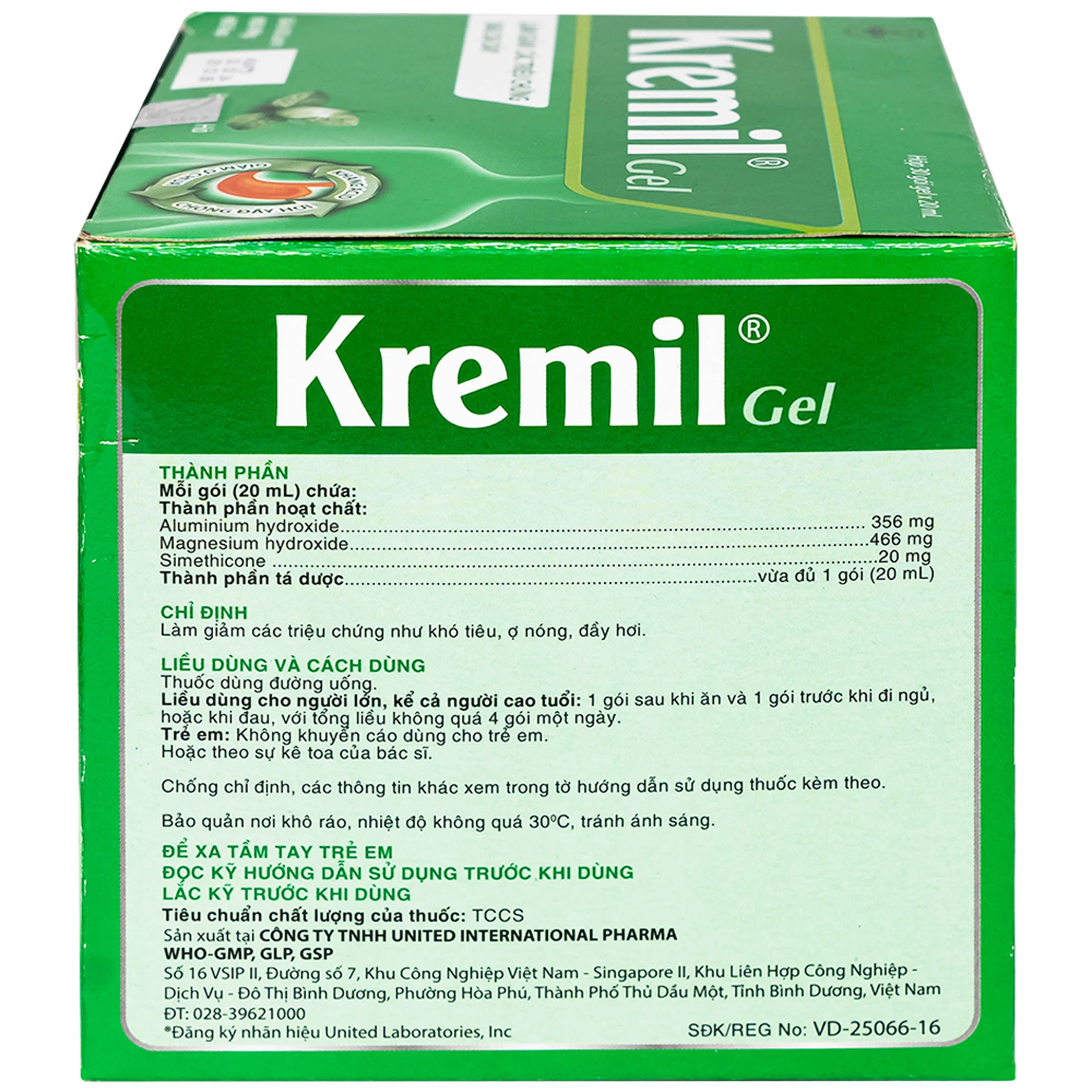 Dung dịch Kremil Gel United Pharma giảm loét dạ dày - tá tràng, viêm thực quản (30 gói x 20ml)