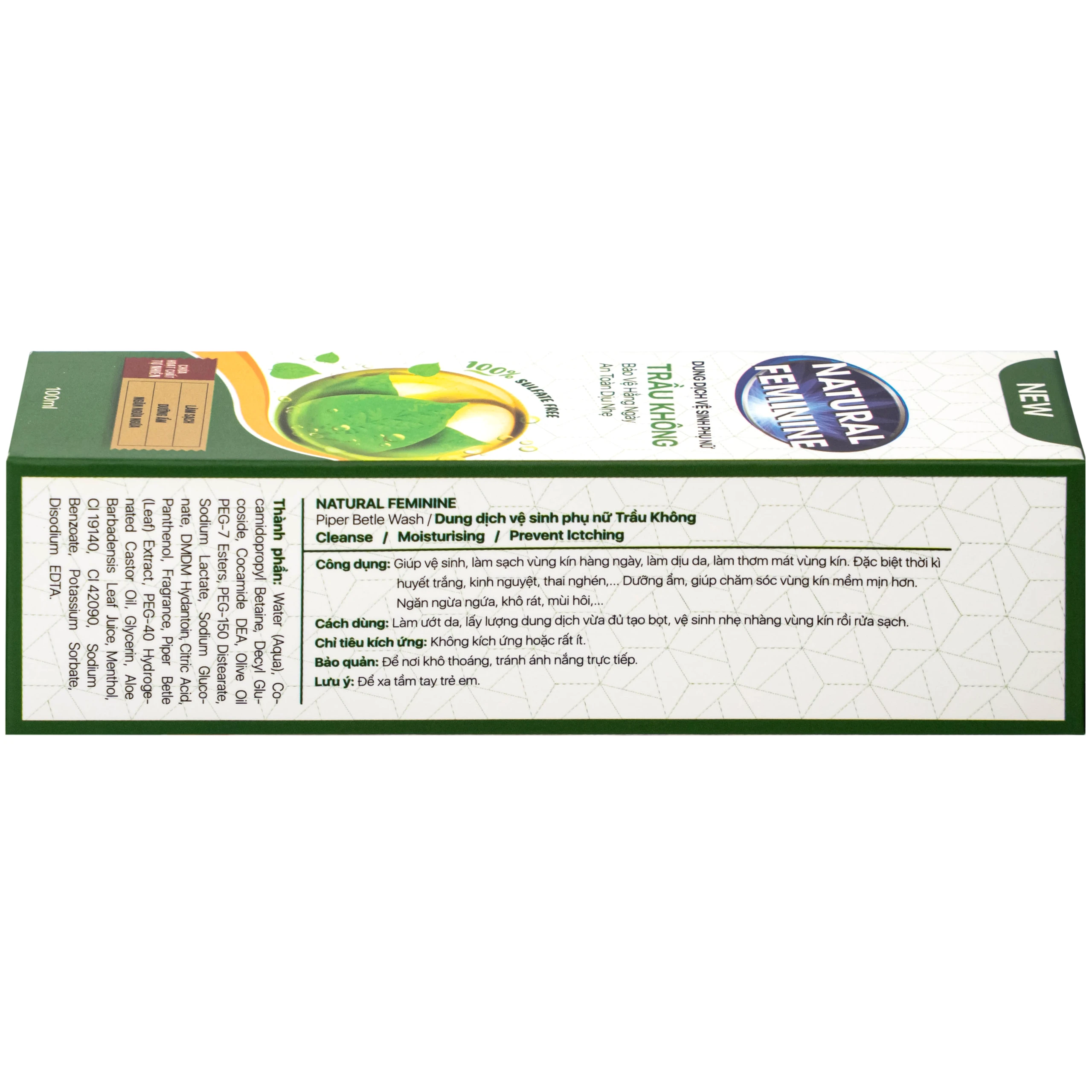 Dung dịch vệ sinh phụ nữ Natural Feminine Lá Trầu Không vệ sinh nhẹ nhàng, kháng khuẩn (100ml)