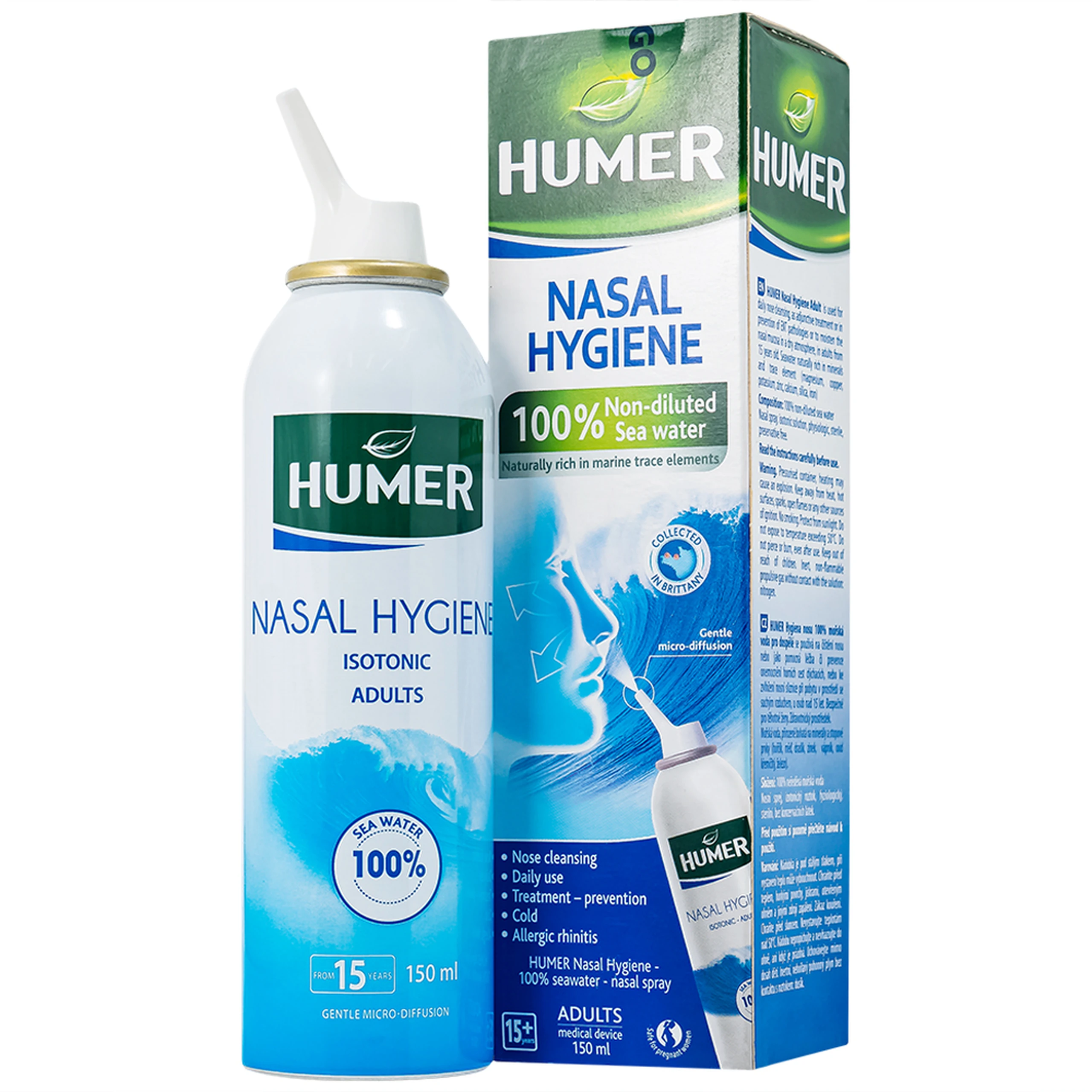 Xịt mũi người lớn Humer 150 Nasal Hygiene Adulte 150ml giúp vệ sinh mũi hàng ngày cho người trên 15 tuổi