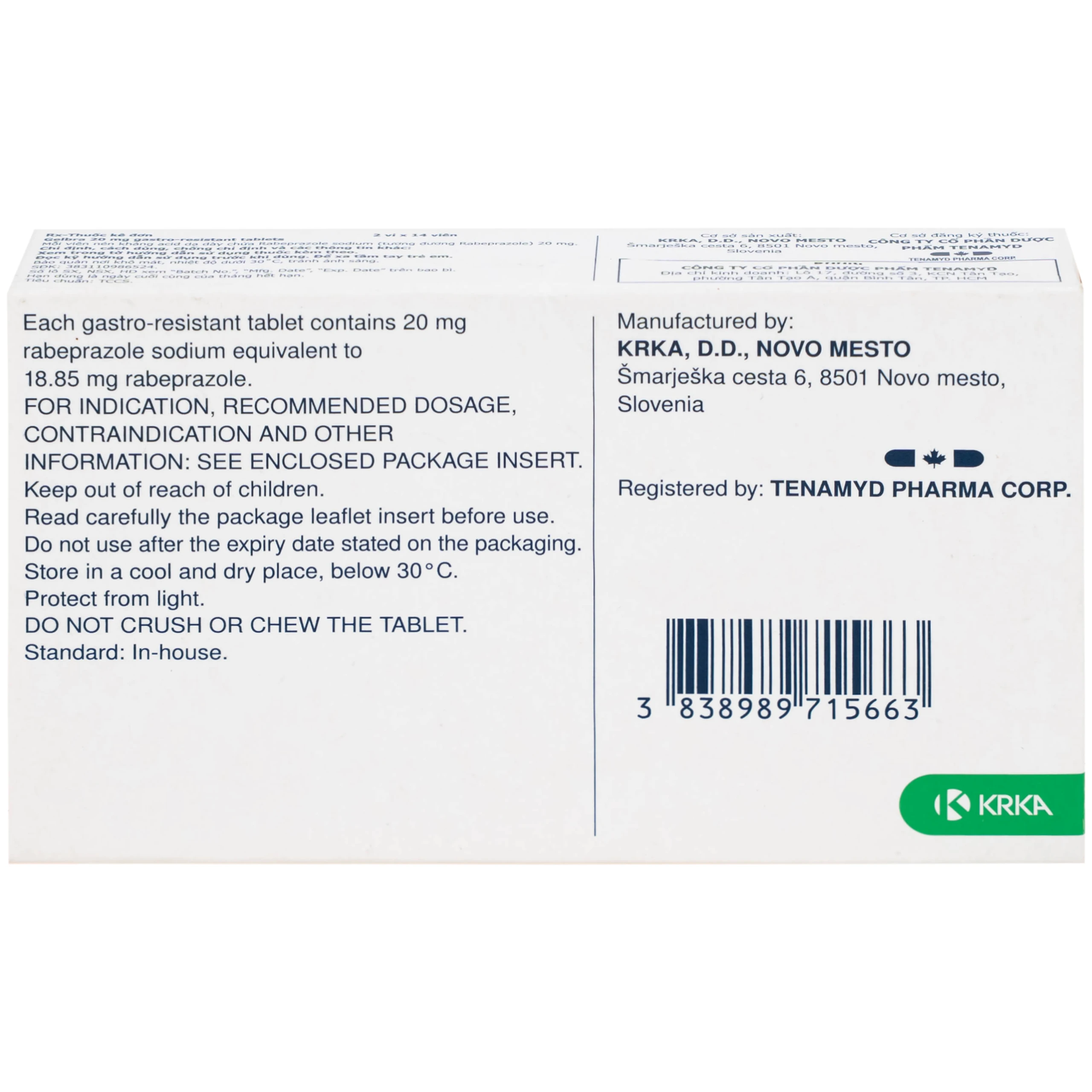 Thuốc Gelbra 20mg KRKA điều trị các bệnh về dạ dày-tá tràng và trào ngược (2 vỉ x 14 viên)