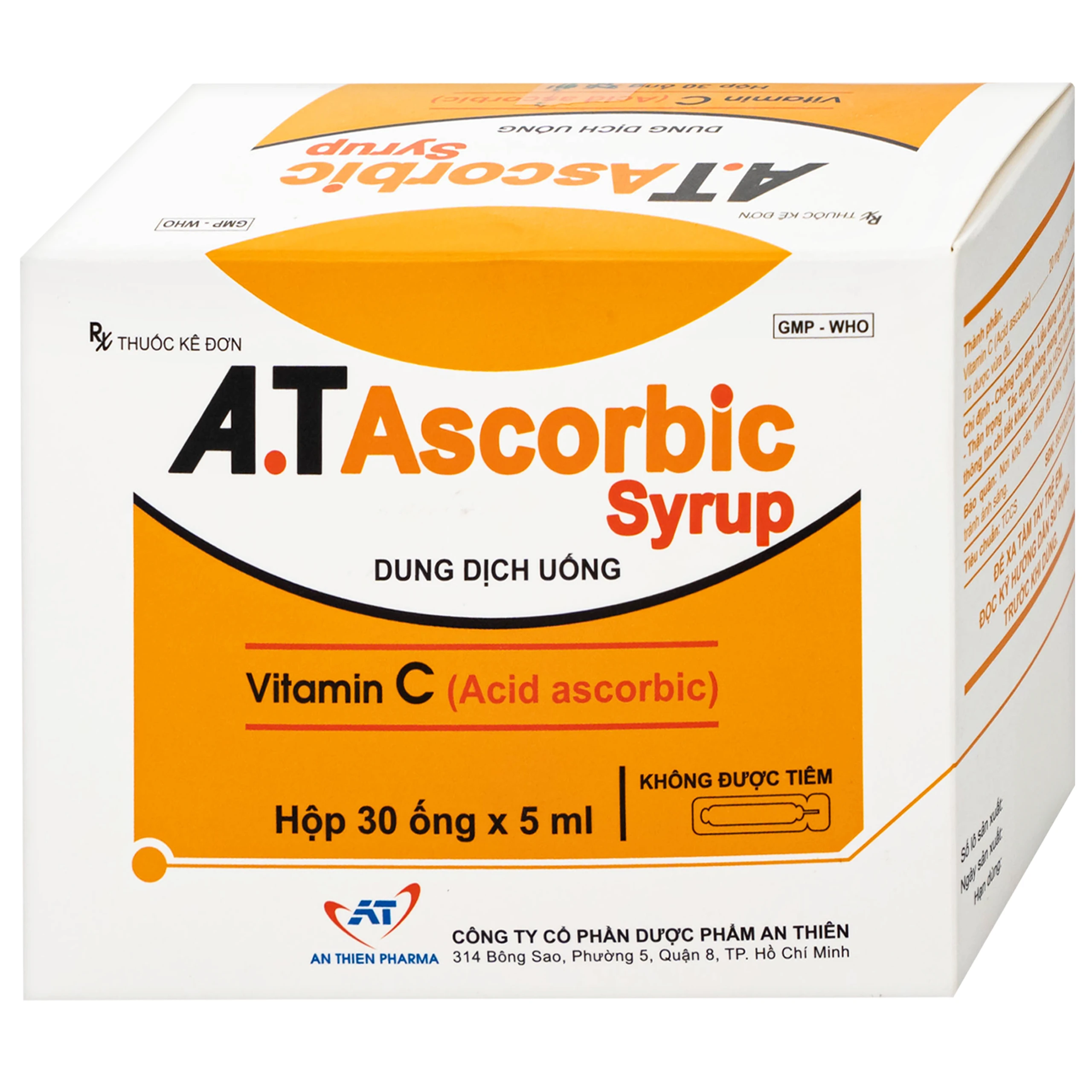 Siro A.T Ascorbic An Thiên Bổ sung vitamin C, Phòng và Điều trị bệnh scorbut (30 ống x 5ml)