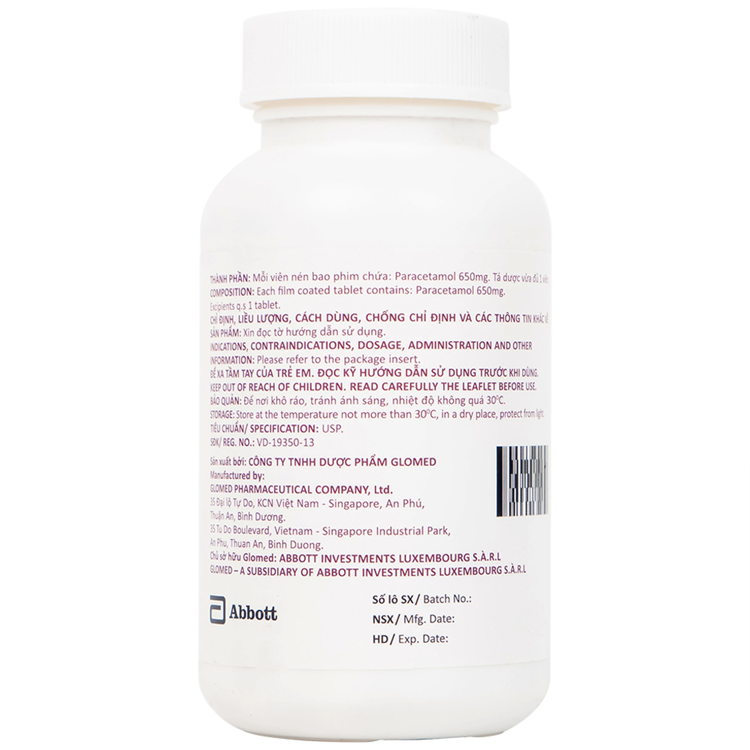 Thuốc Glotadol 650 Abbott hỗ trợ hạ sốt và giảm đau (200 viên)