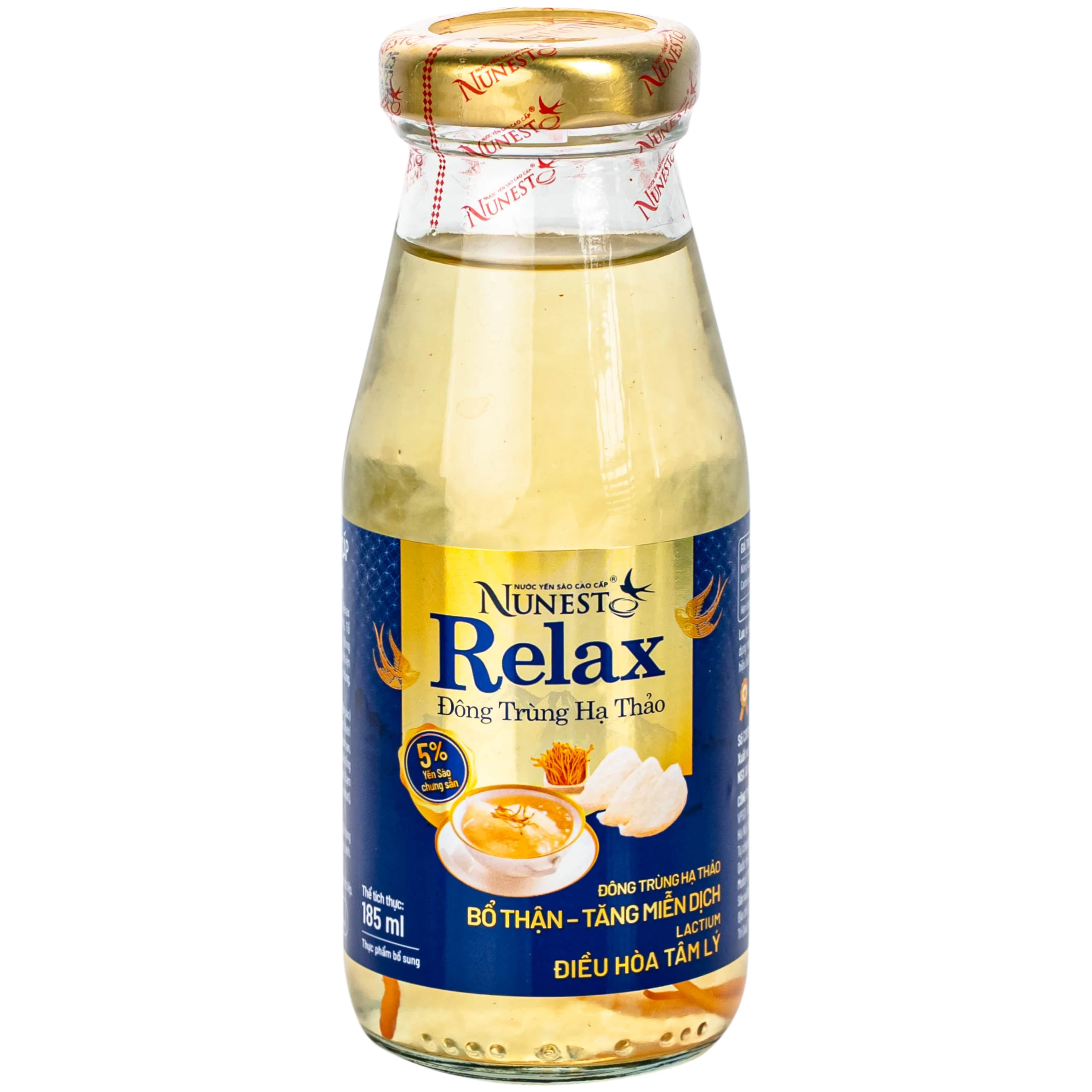 Nước Yến Sào Cao Cấp Nunest Relax Đông Trùng Hạ Thảo 5% Yến (6 chai x 185ml)