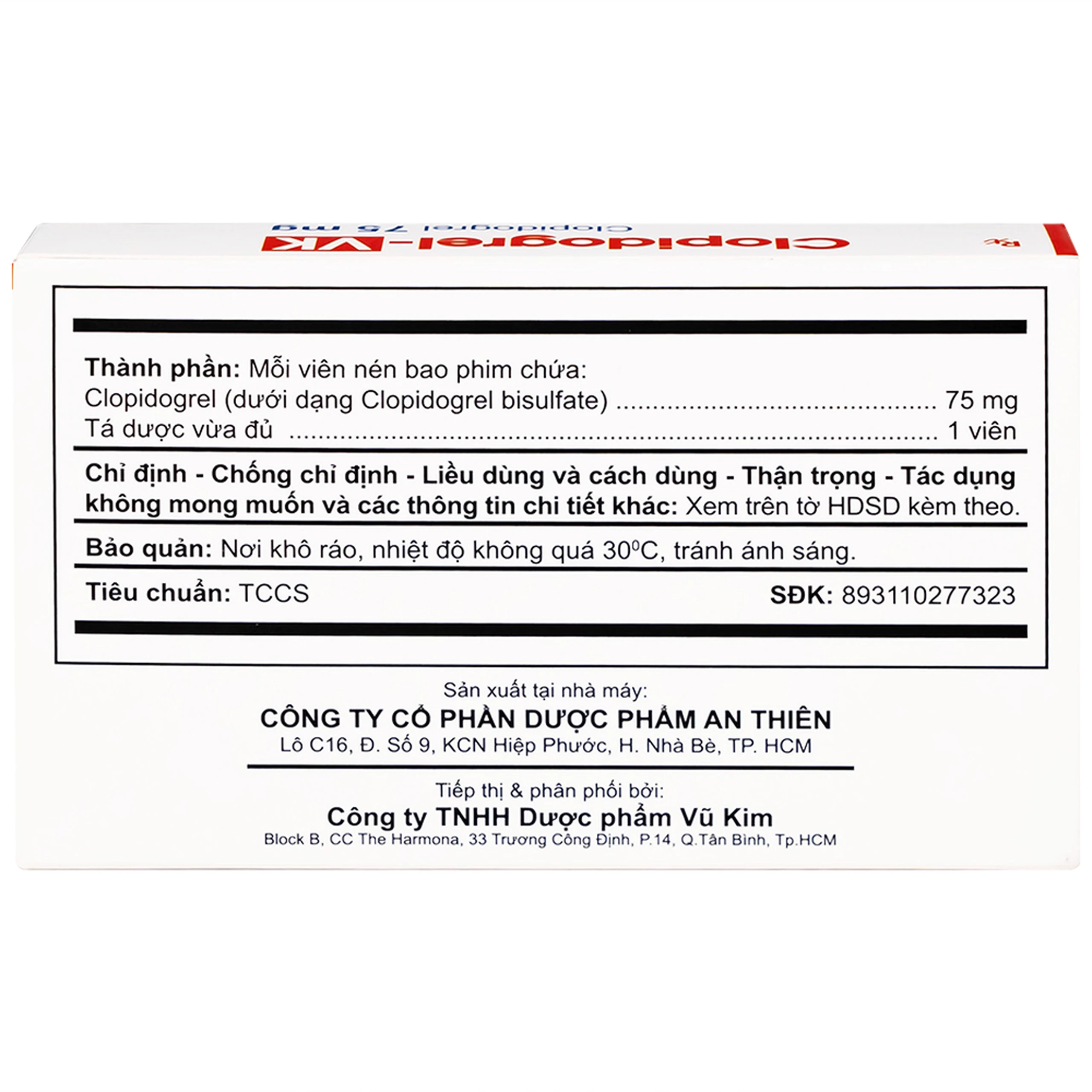 Thuốc Clopidogrel-Vk 75mg An Thiên phòng ngừa biến cố xơ vữa động mạch (3 vỉ x 10 viên)