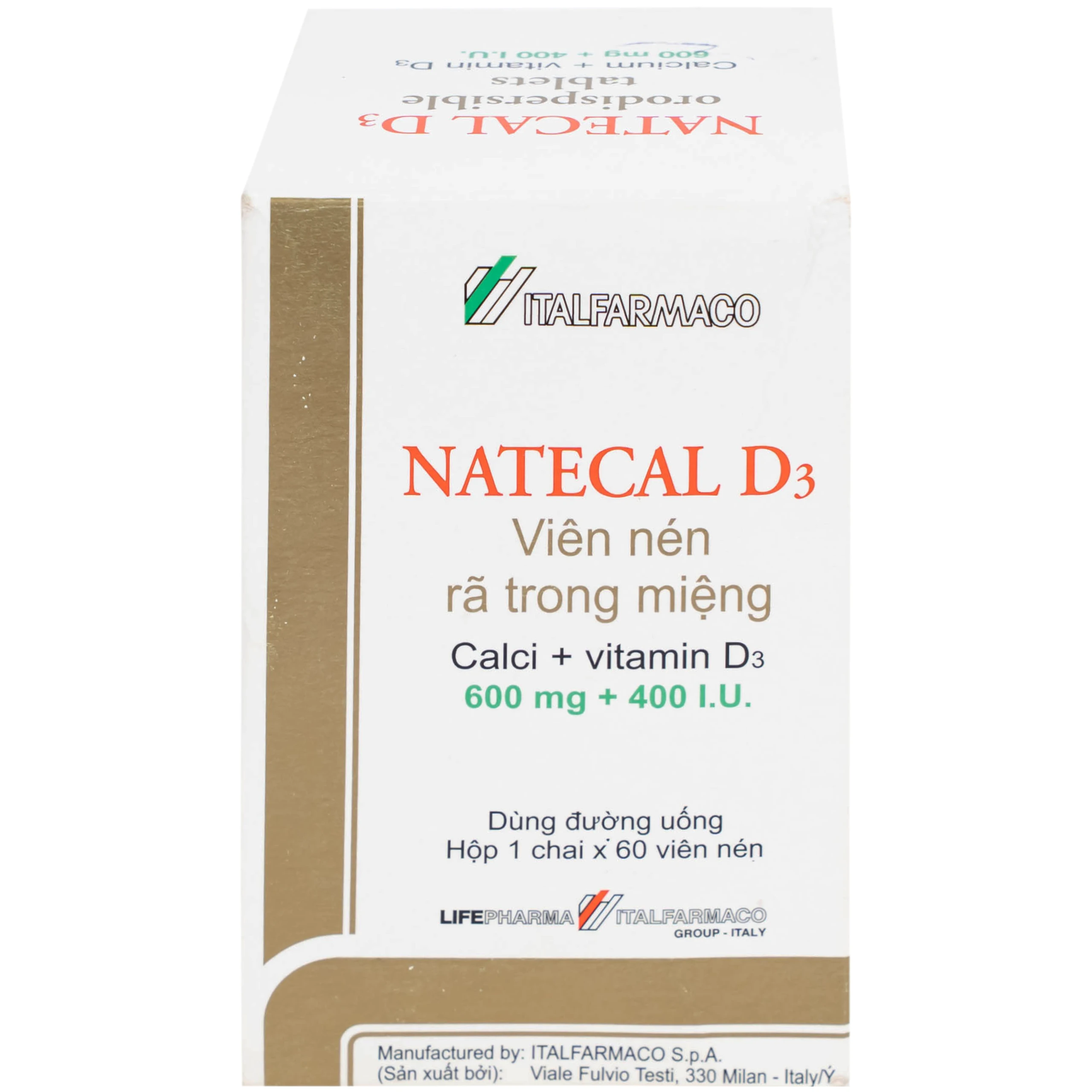 Viên nén Natecal D3 Italfarmaco điều trị và phục hồi thiếu vitamin D (60 viên)