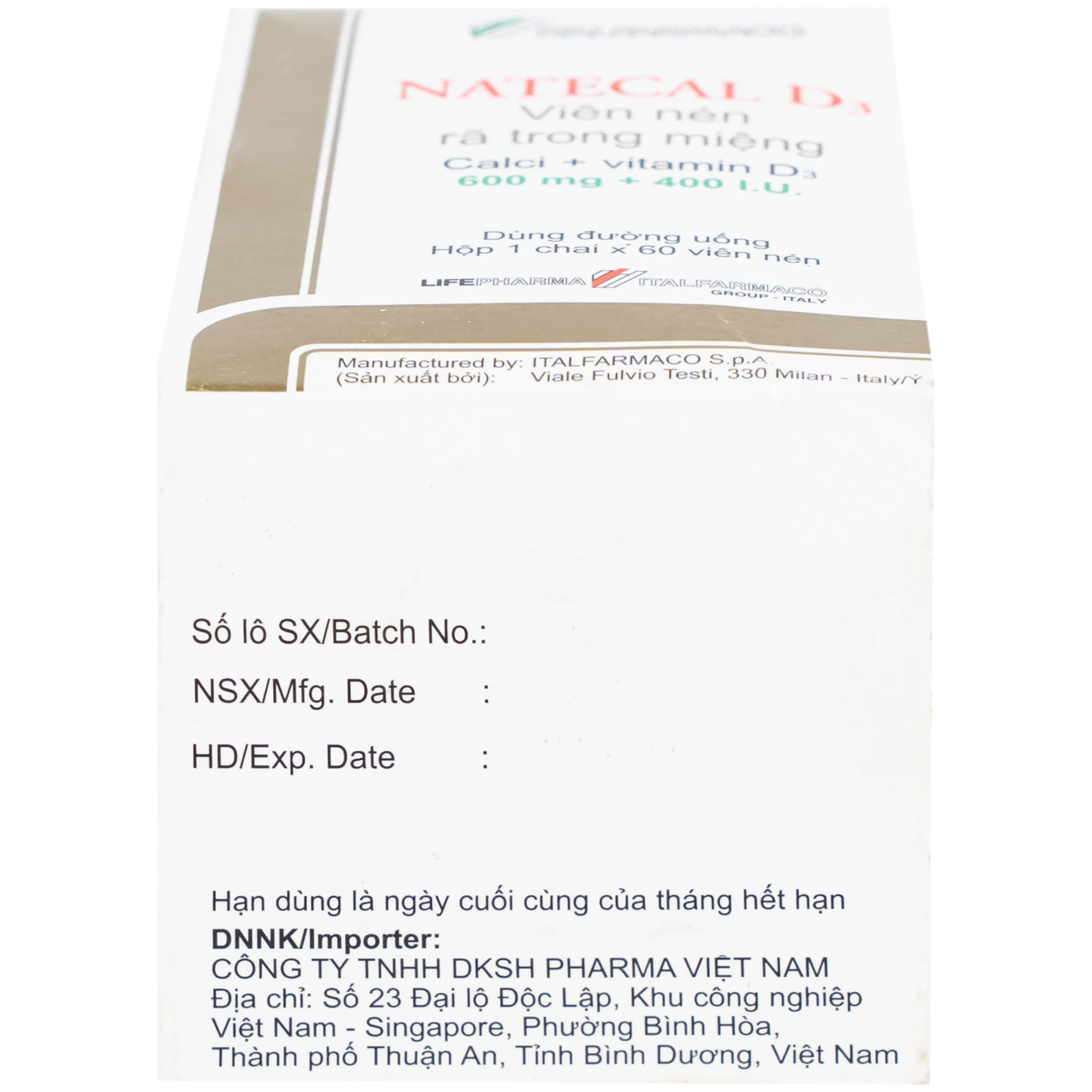 Viên nén Natecal D3 Italfarmaco điều trị và phục hồi thiếu vitamin D (60 viên)