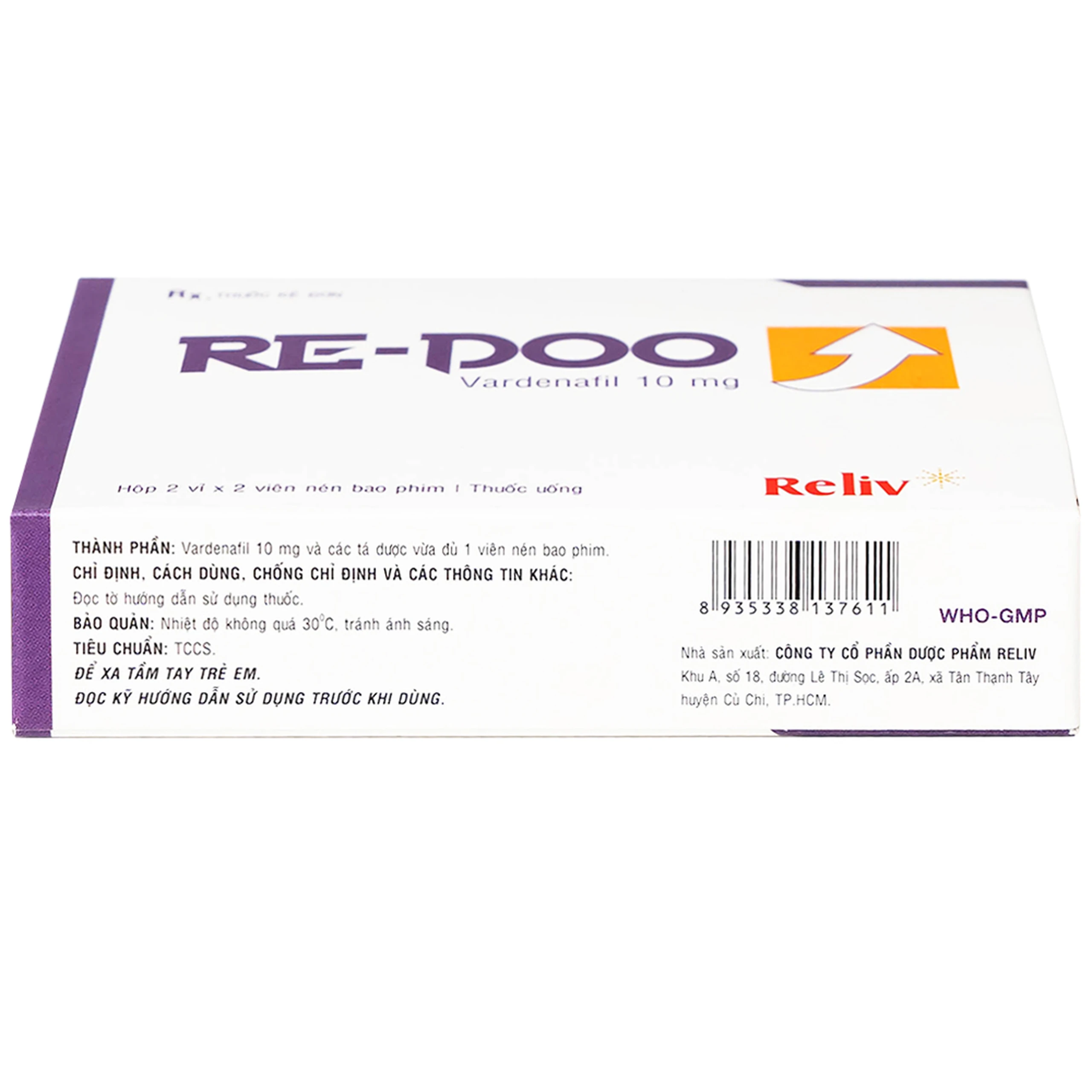 Thuốc Re-Doo 10mg Reliv điều trị rối loạn chức năng cương dương (2 vỉ x 2 viên)