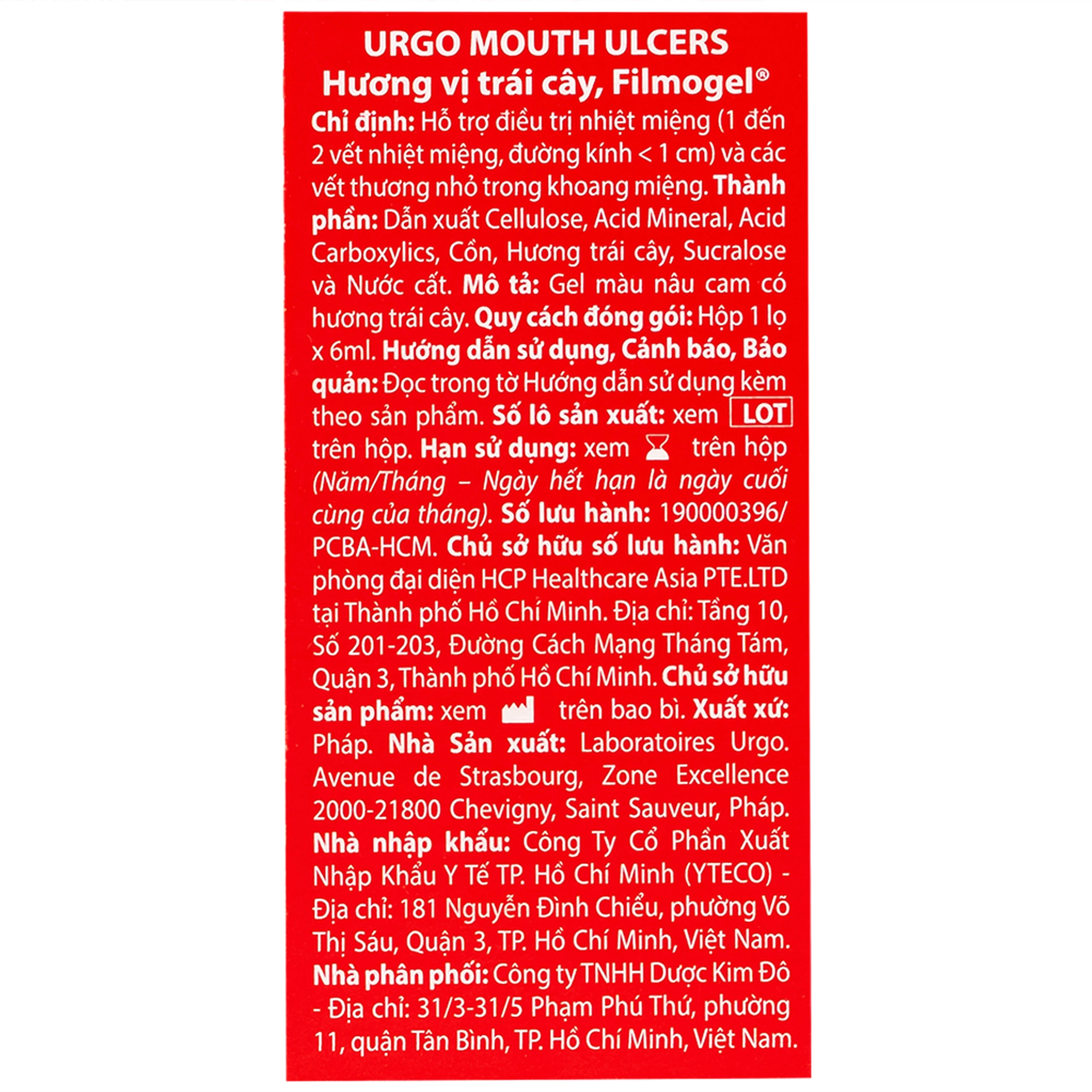 Gel bôi miệng Urgo Mouth Ulcers 6ml hỗ trợ trị nhiệt miệng, loét miệng