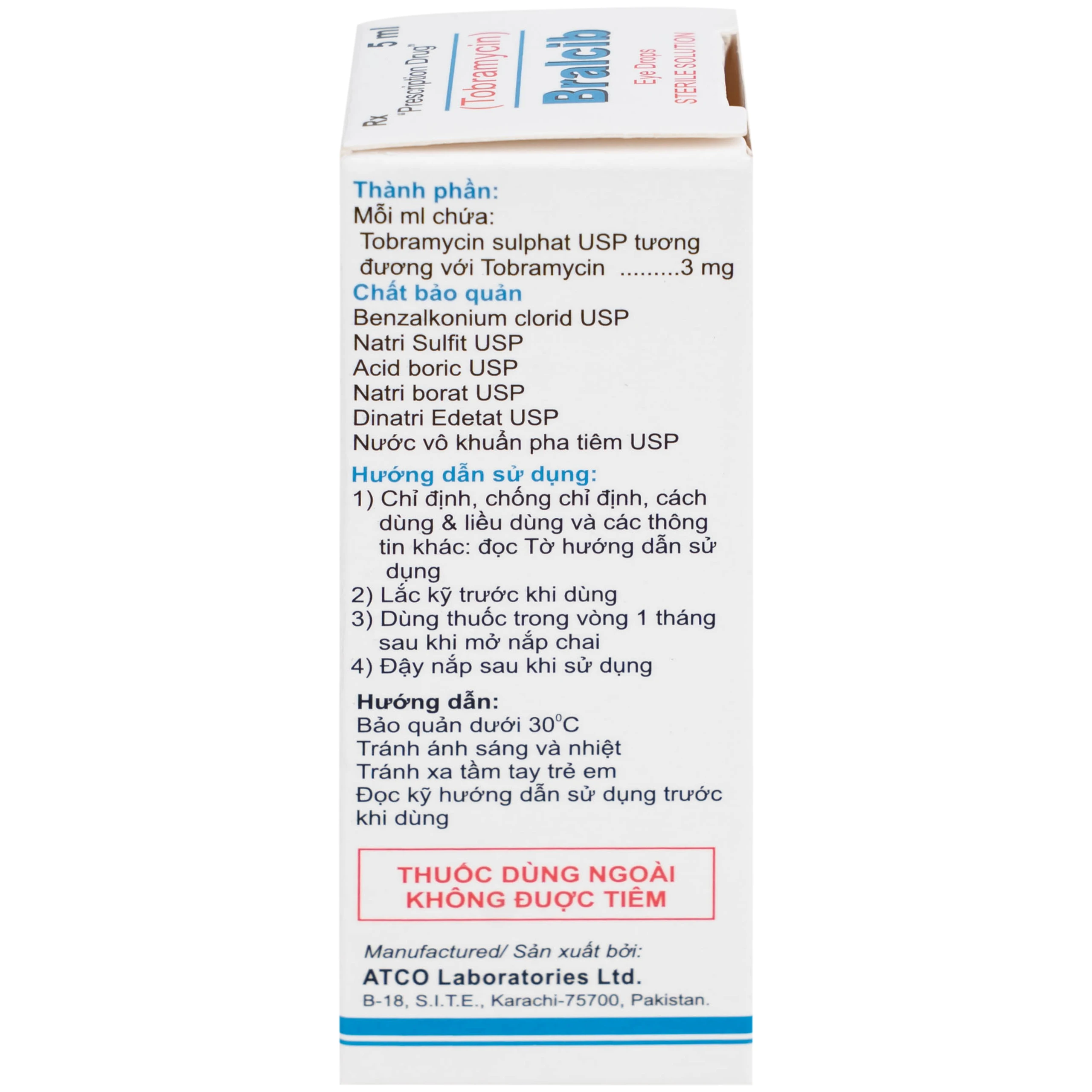 Thuốc Bralcib 3mg Atco điều trị các nhiễm khuẩn phần ngoài mắt do vi khuẩn nhạy cảm (5ml)