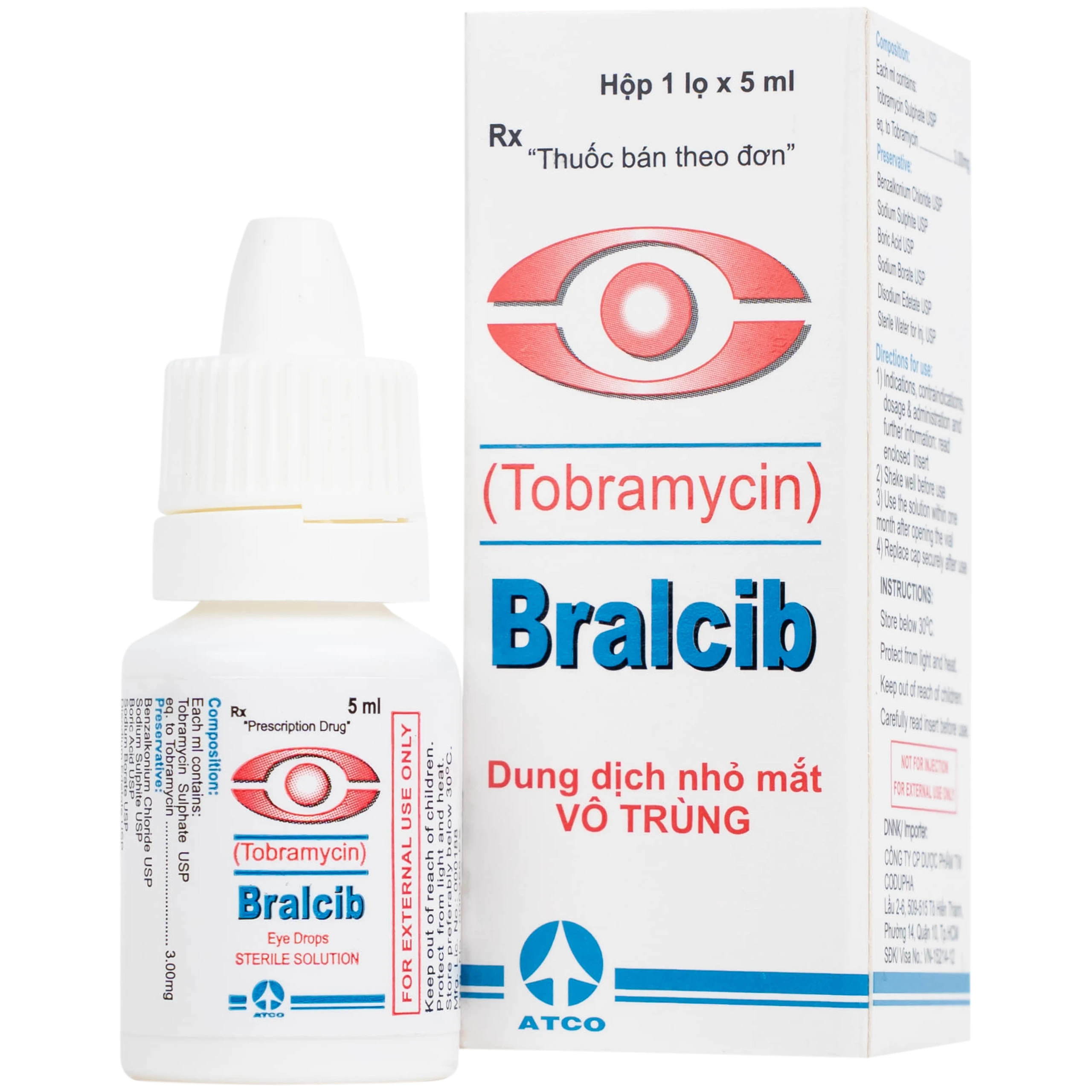 Thuốc Bralcib 3mg Atco điều trị các nhiễm khuẩn phần ngoài mắt do vi khuẩn nhạy cảm (5ml)