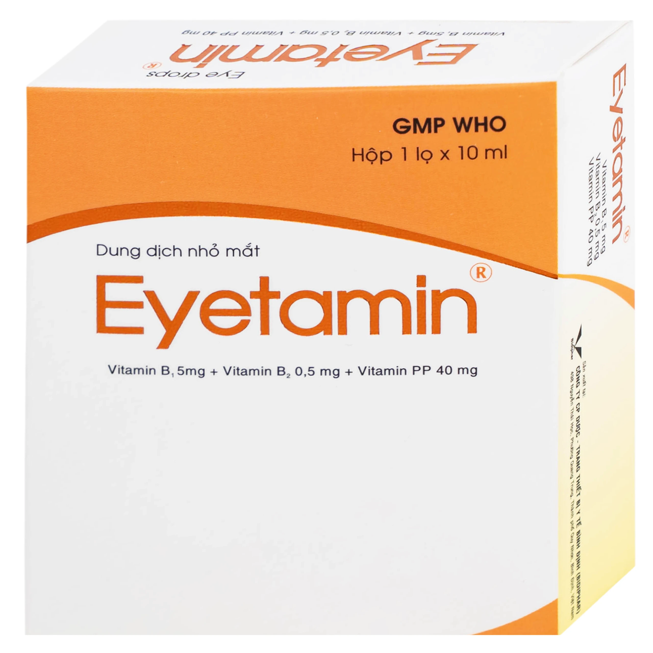 Dung dịch nhỏ mắt Eyetamin 10ml Bidiphar hỗ trợ phòng ngừa các triệu chứng chảy nước mắt, đỏ mắt 