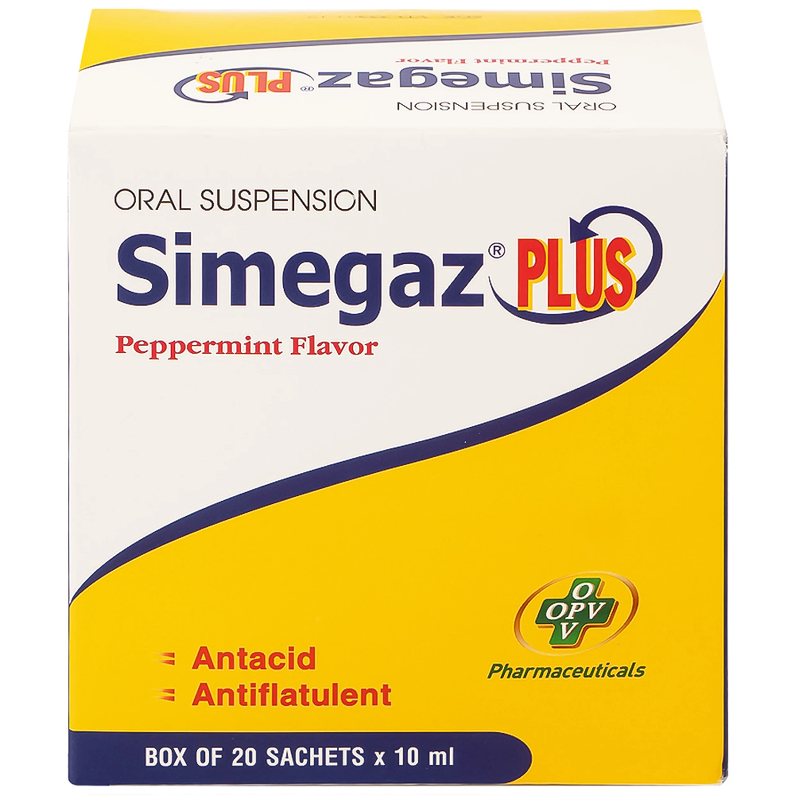 Hỗn dịch uống Simegaz Plus OPV vị bạc hà, điều trị viêm loét dạ dày , tăng acid dạ dày (20 gói x 10ml)