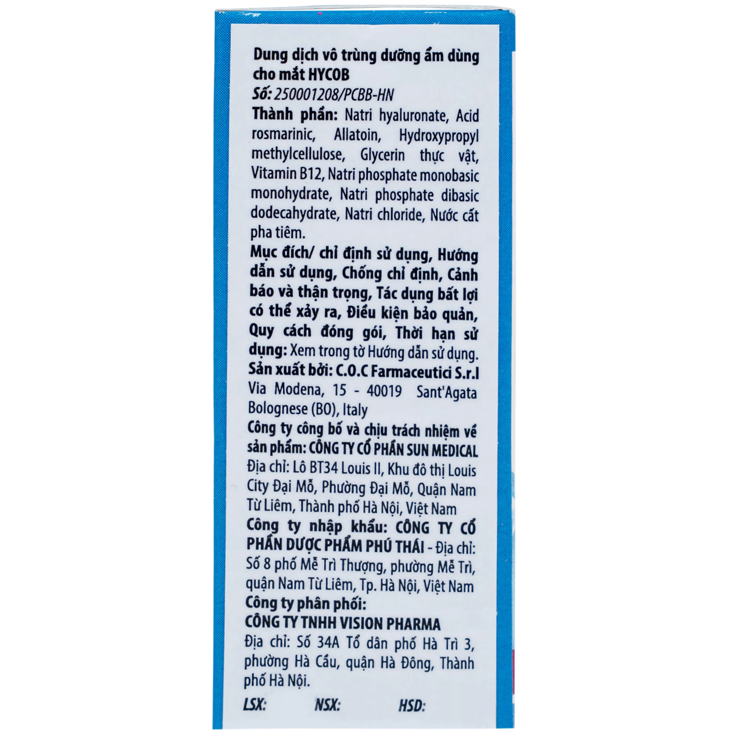 Nhỏ mắt Hycob 10ml giúp bôi trơn, tạo độ ẩm, giảm khô và mỏi mắt