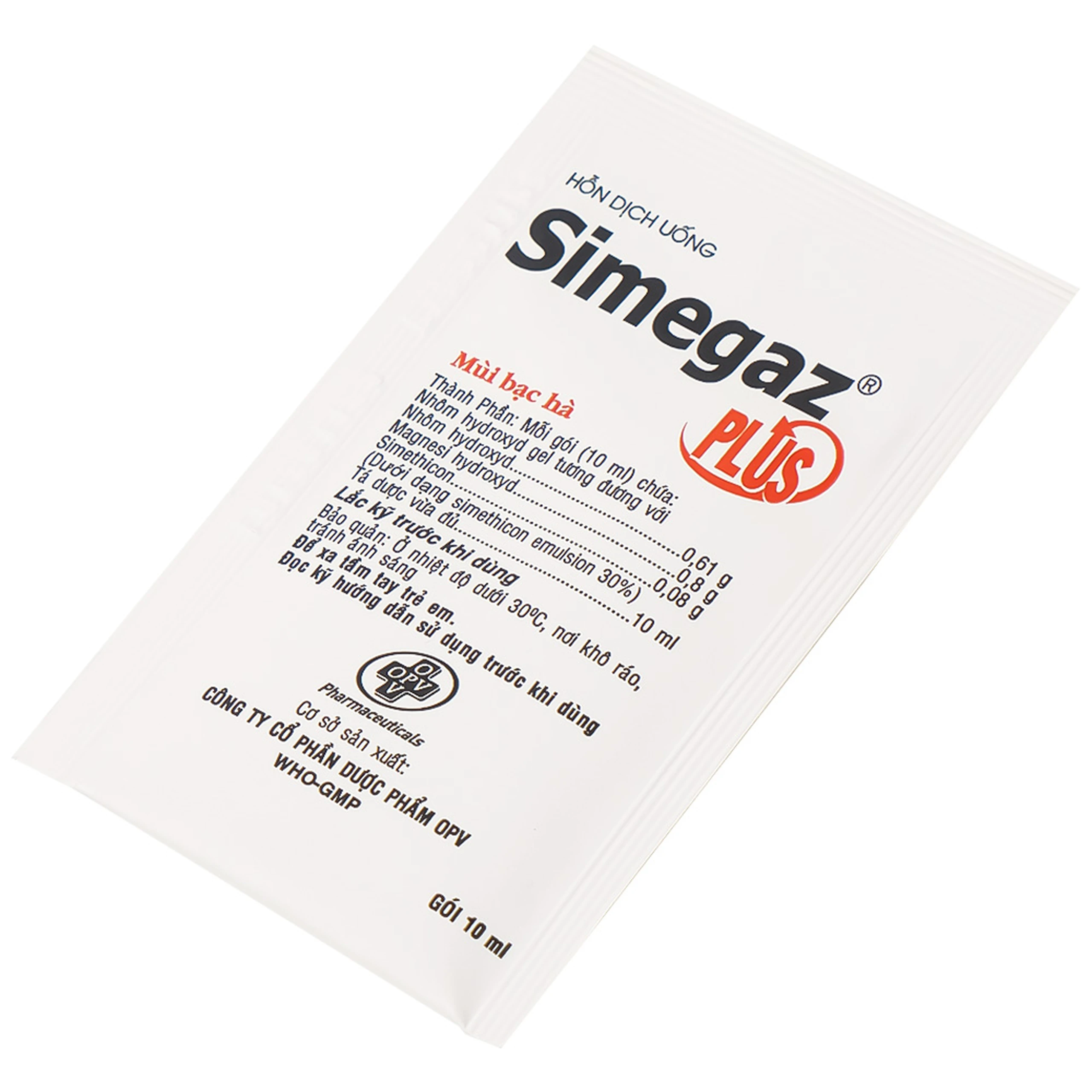 Hỗn dịch uống Simegaz Plus OPV vị bạc hà, điều trị viêm loét dạ dày , tăng acid dạ dày (20 gói x 10ml)
