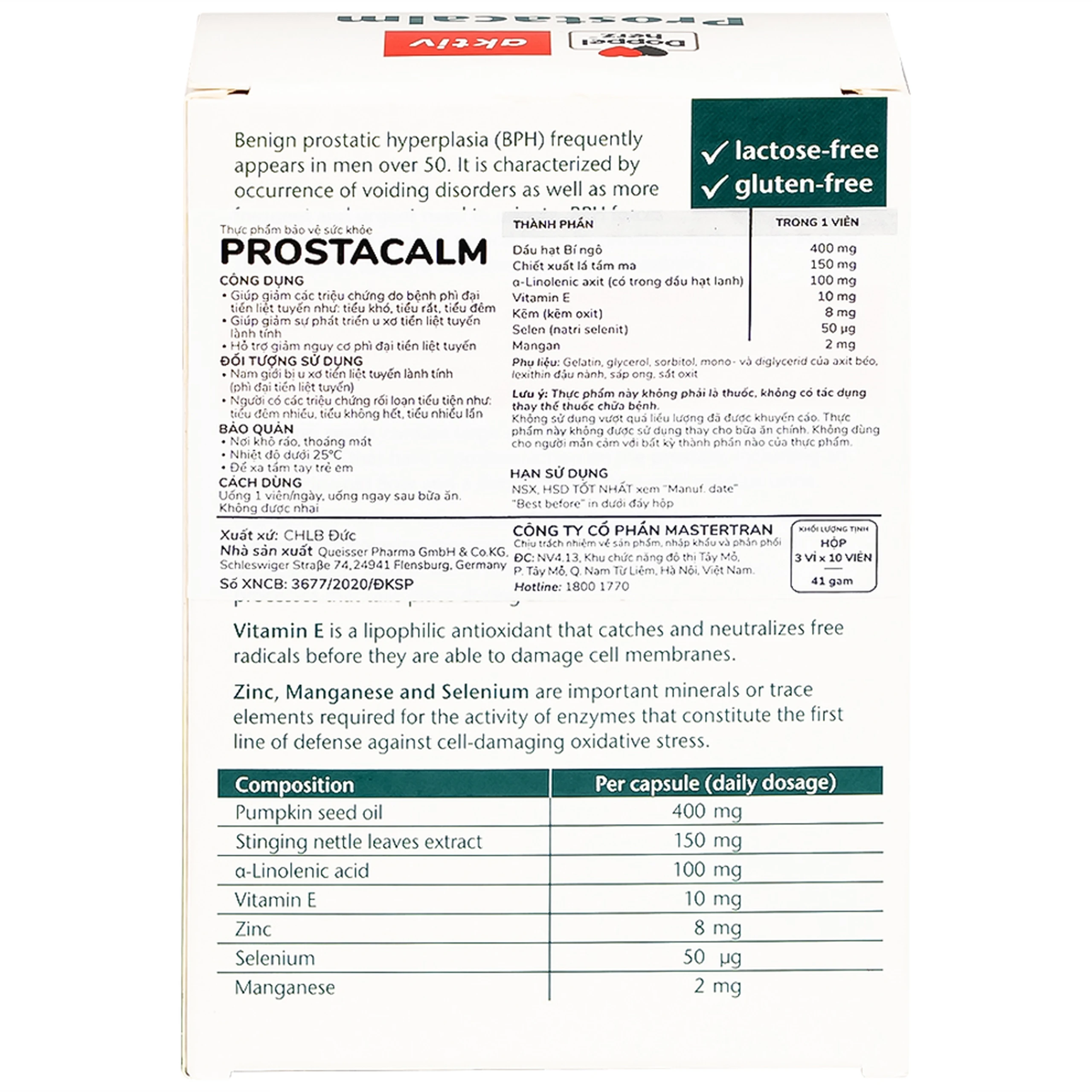 Viên uống giúp giảm triệu chứng do bệnh phì đại tiền liệt tuyến cho nam giới Doppelherz Aktiv Prostacalm (3 vỉ x 10 viên)
