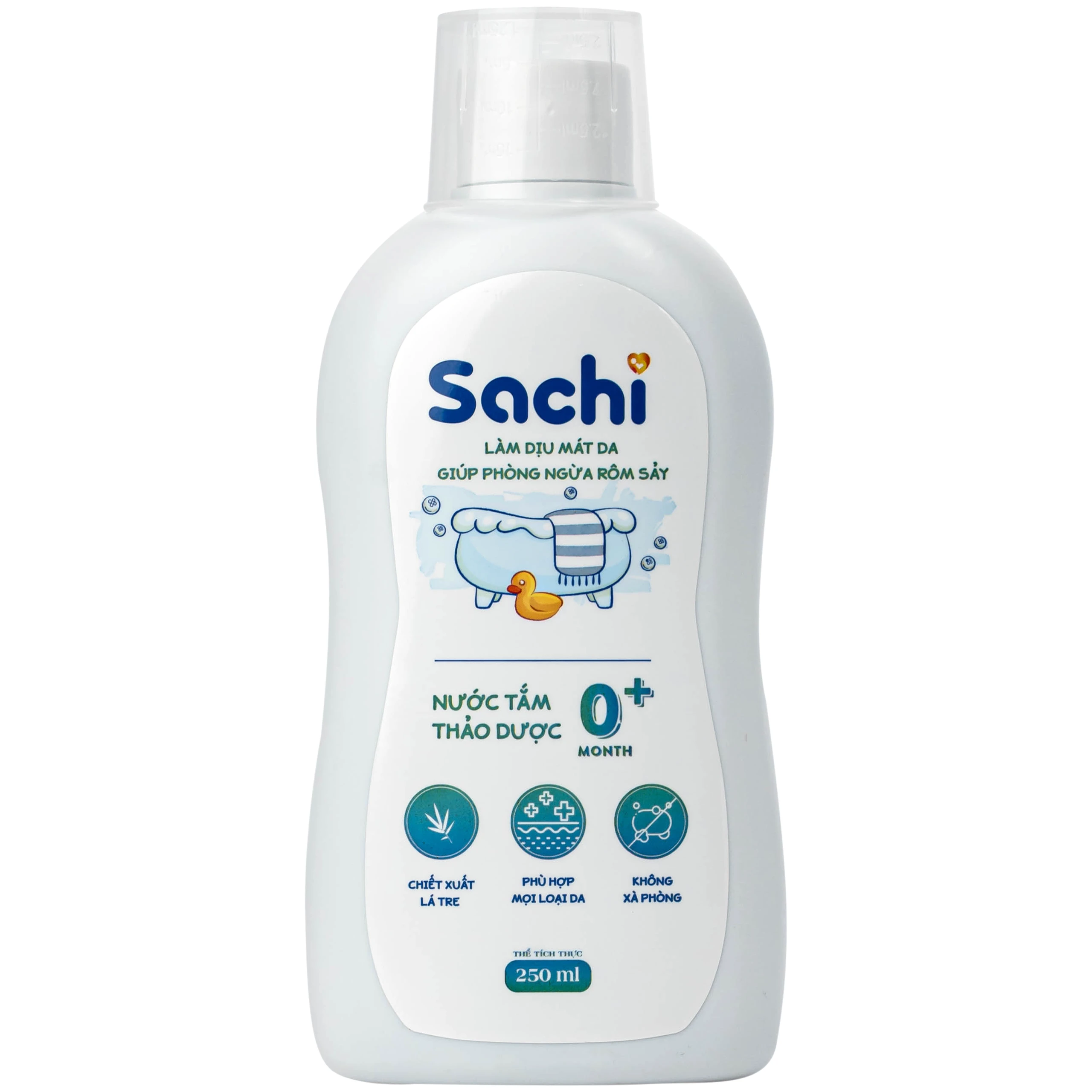 Nước tắm gội thảo dược cho bé Sachi Làm dịu mát da và phòng ngừa rôm sảy chai 250ml