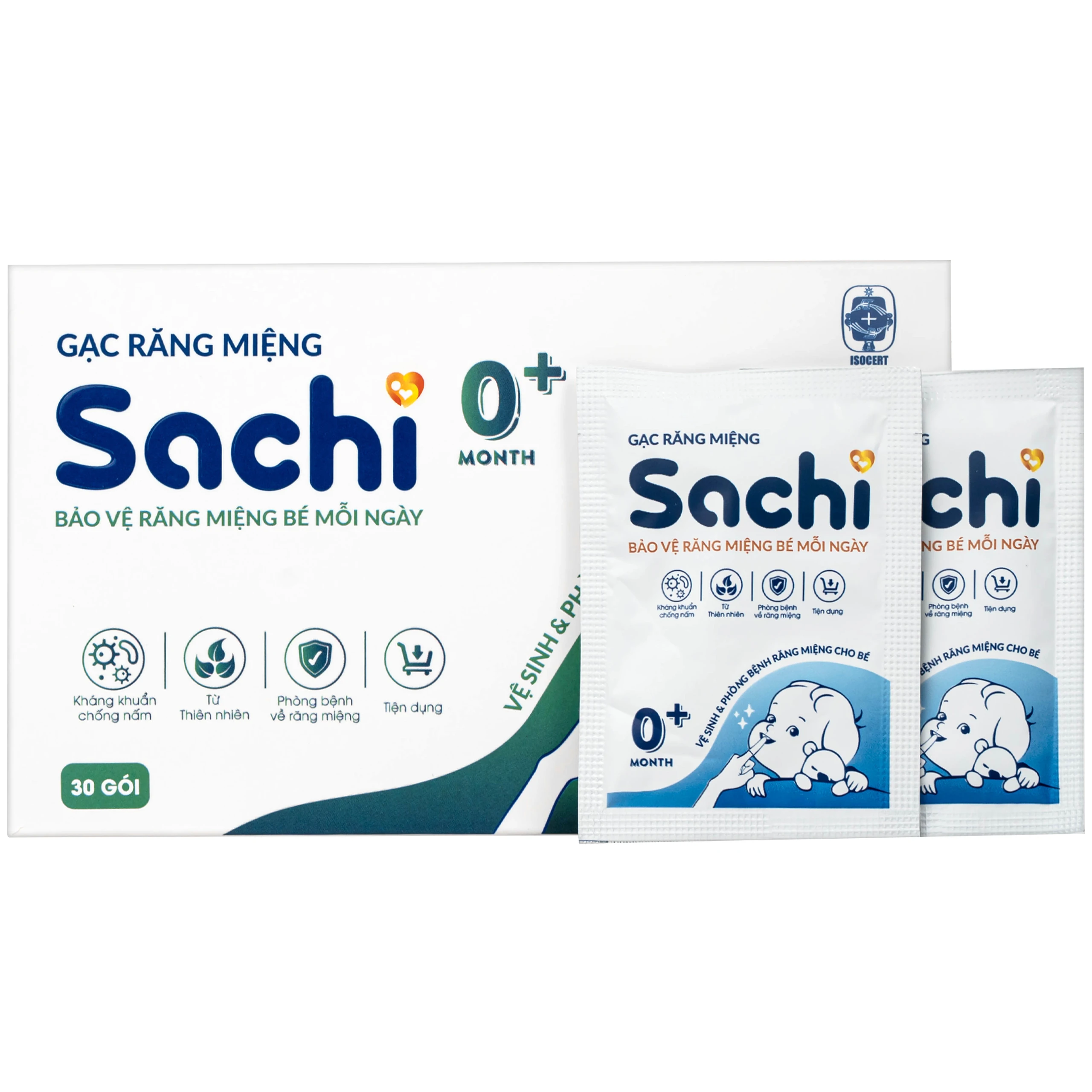 Gạc răng miệng Sachi cho bé sơ sinh (30 gói) làm sạch và bảo vệ răng miệng cho bé