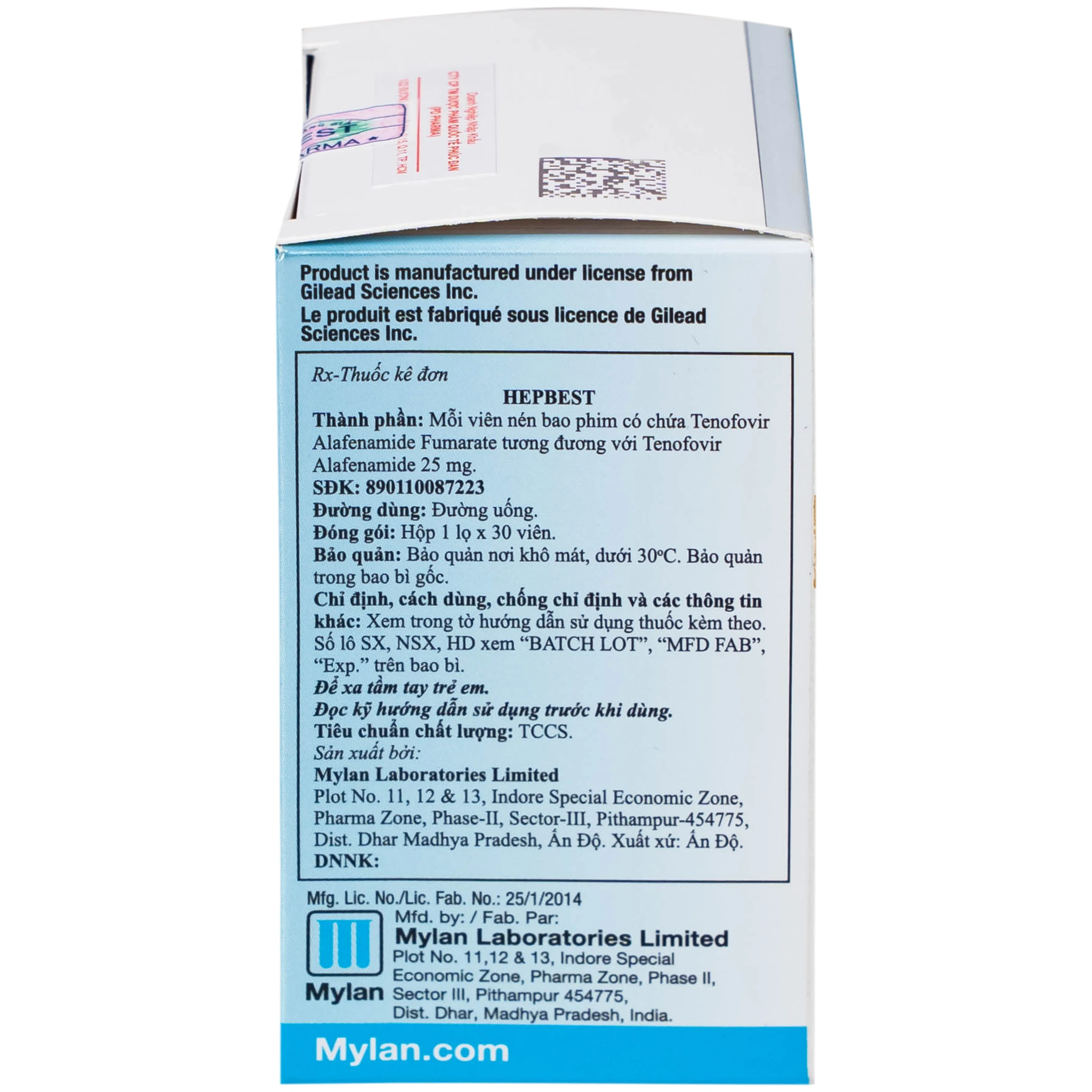 Thuốc Hepbest 25mg điều trị nhiễm virus viêm gan B mạn tính (30 viên)