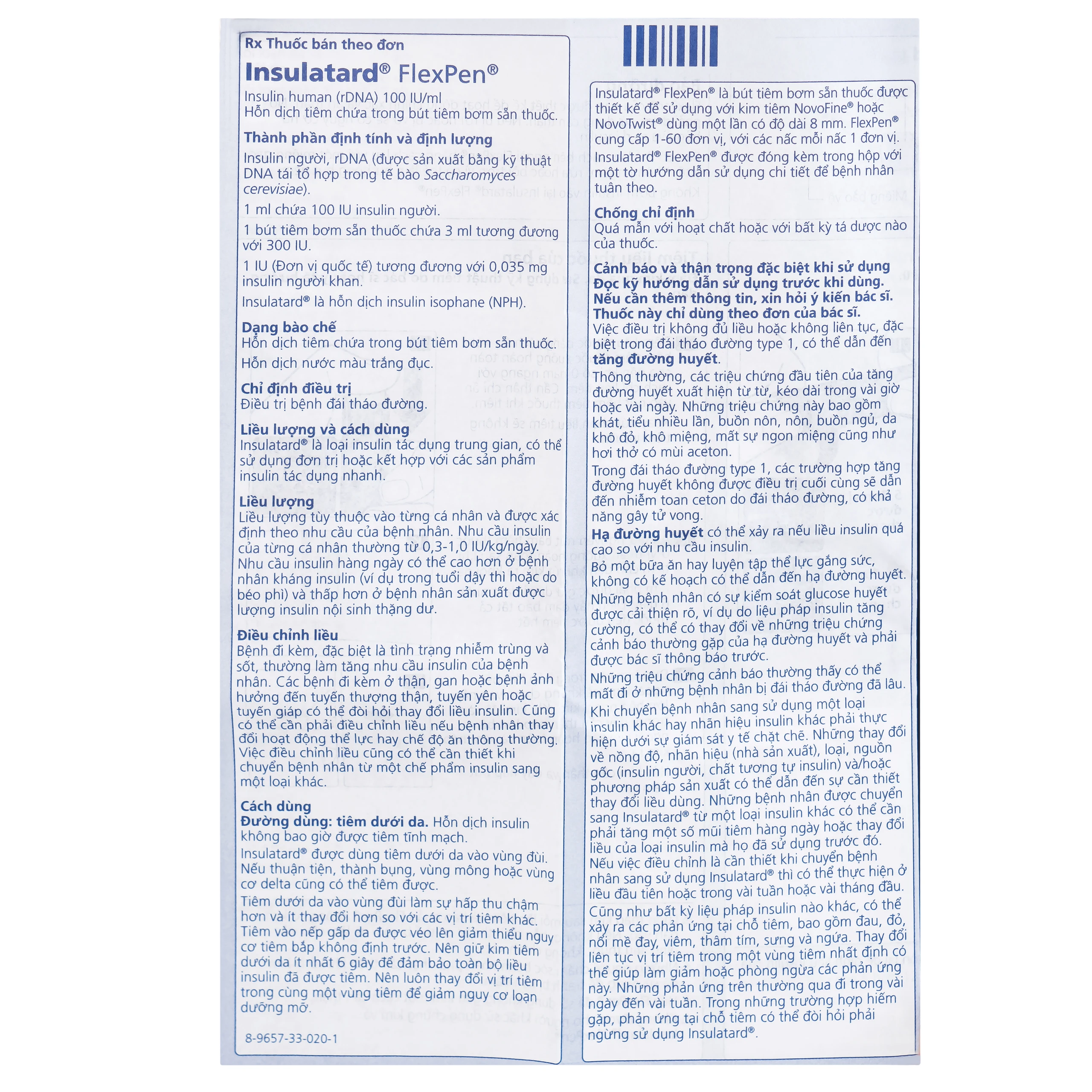 Bút tiêm Insulatard FlexPen 100IU/ml Novo Nordisk điều trị bệnh đái tháo đường (5 cây)