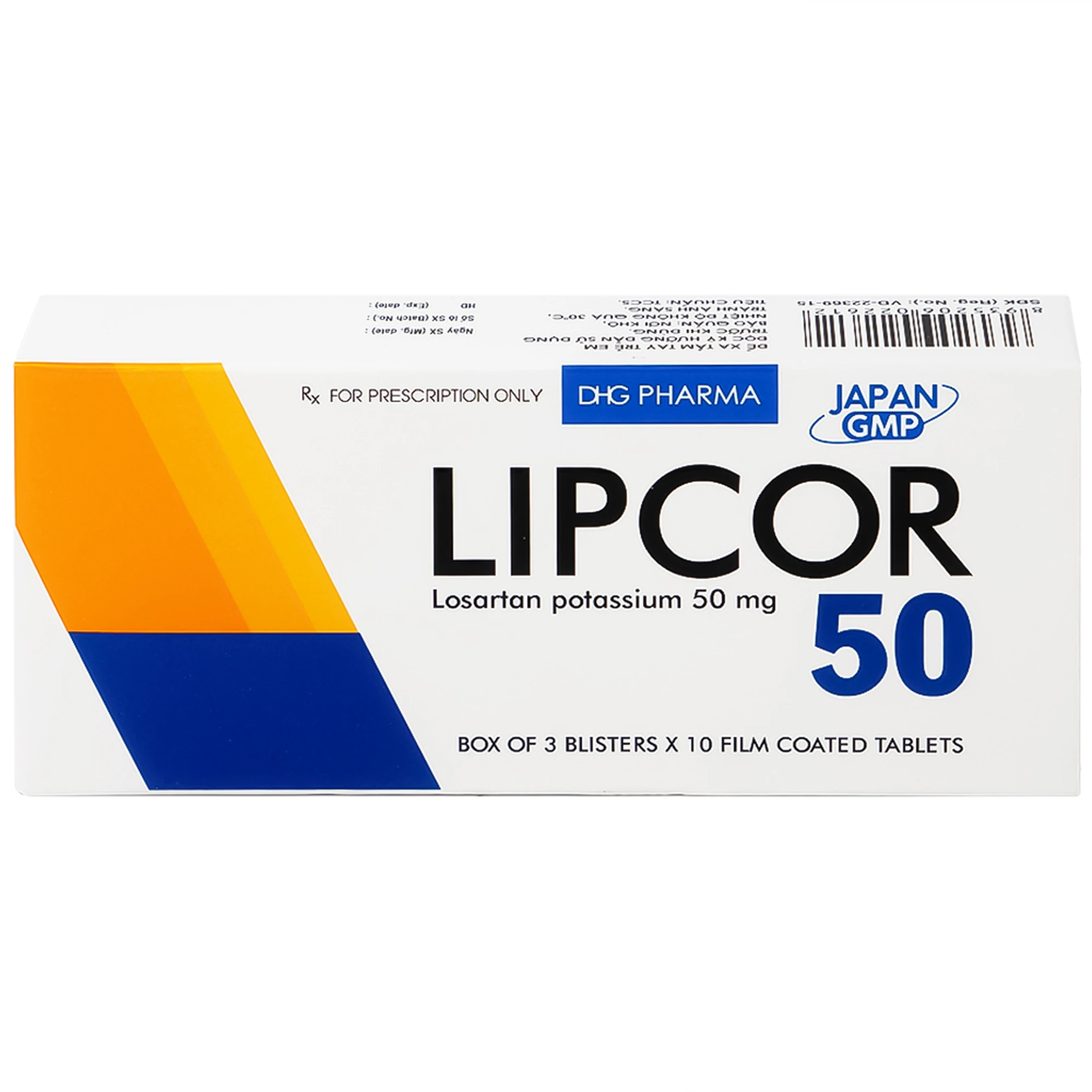 Viên nén Lipcor 50 DHG Pharma điều trị tăng huyết áp (3 vỉ x 10 viên)