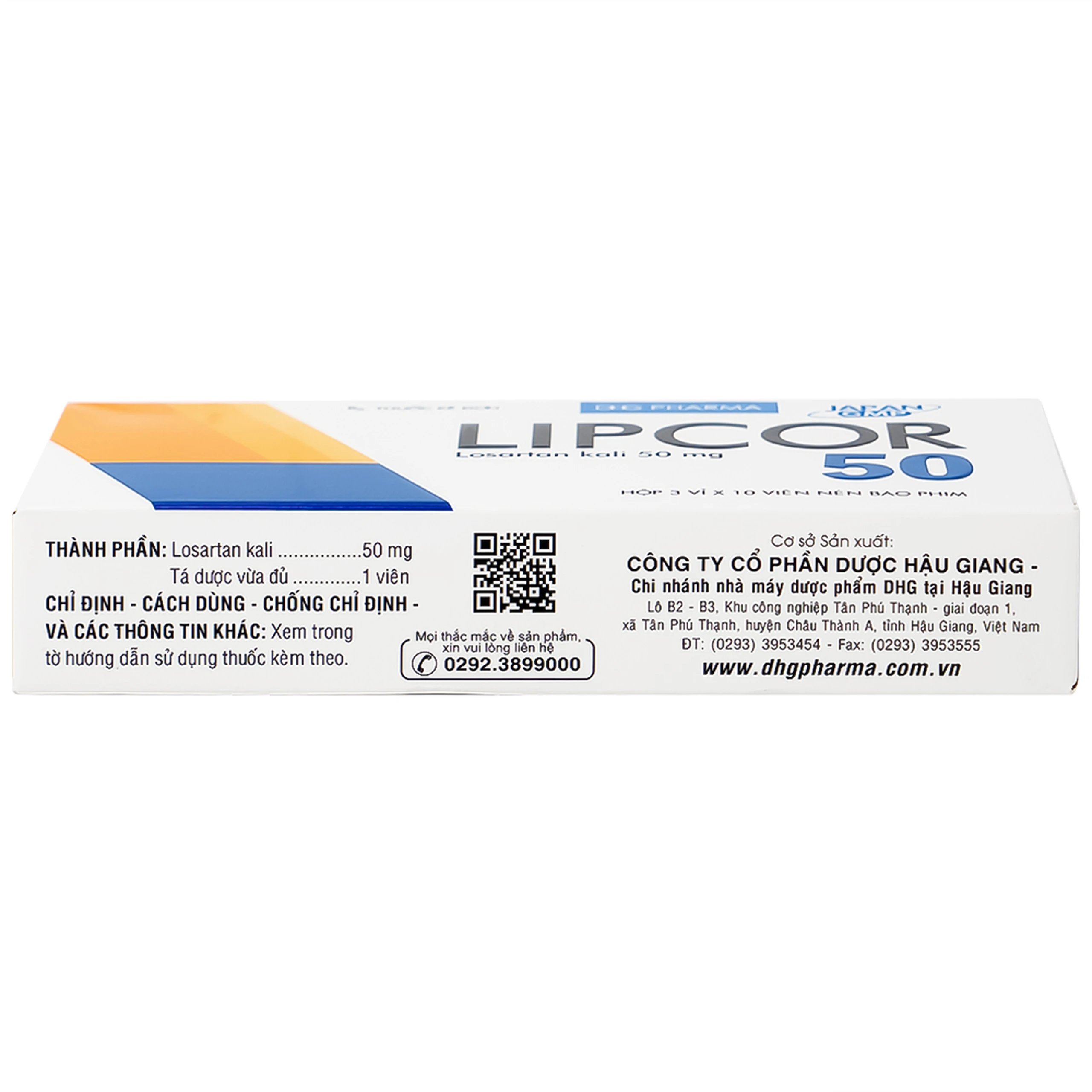 Viên nén Lipcor 50 DHG Pharma điều trị tăng huyết áp (3 vỉ x 10 viên)
