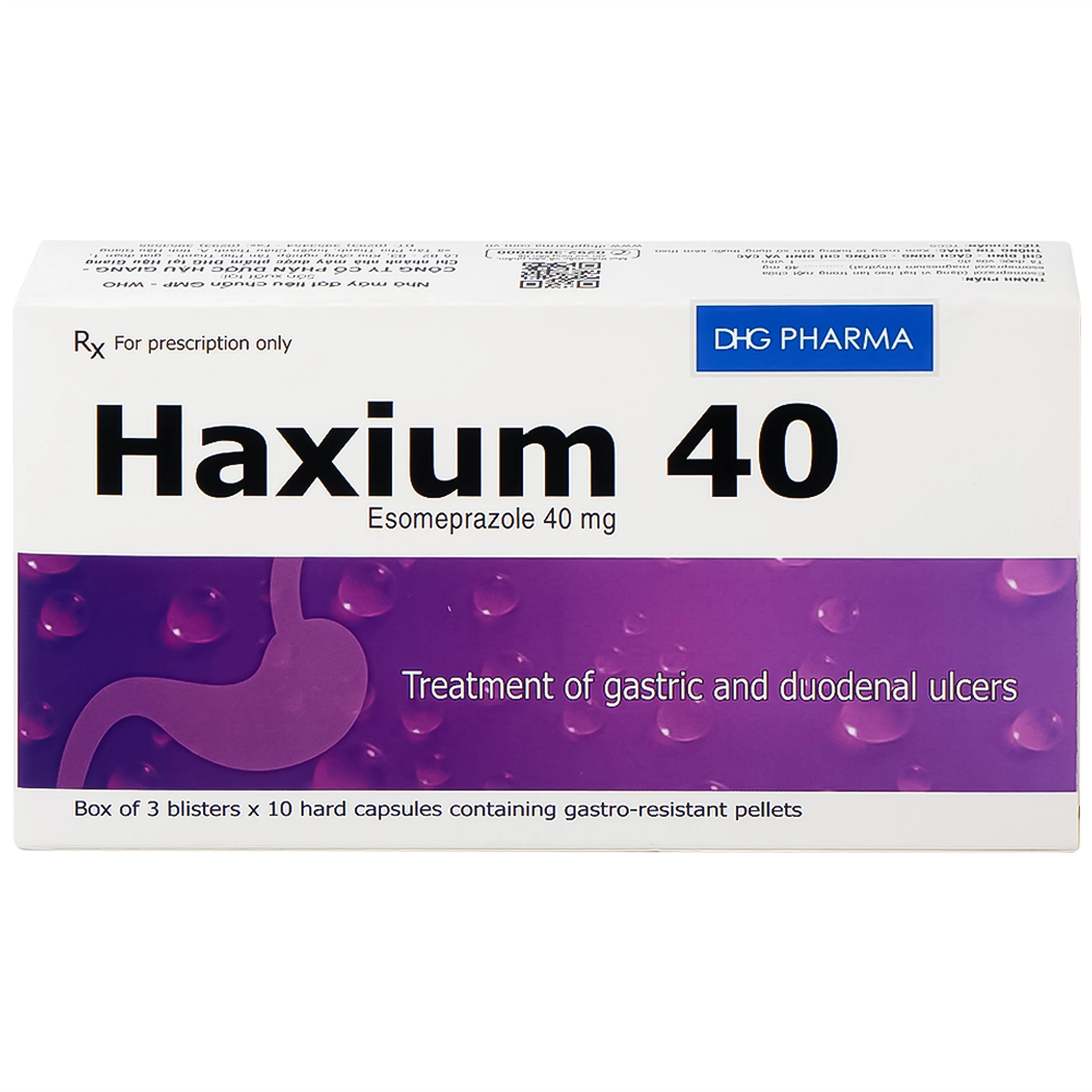 Thuốc Haxium 40 DHG hỗ trợ phòng và điều trị loét dạ dày - tá tràng (3 vỉ x 10 viên)