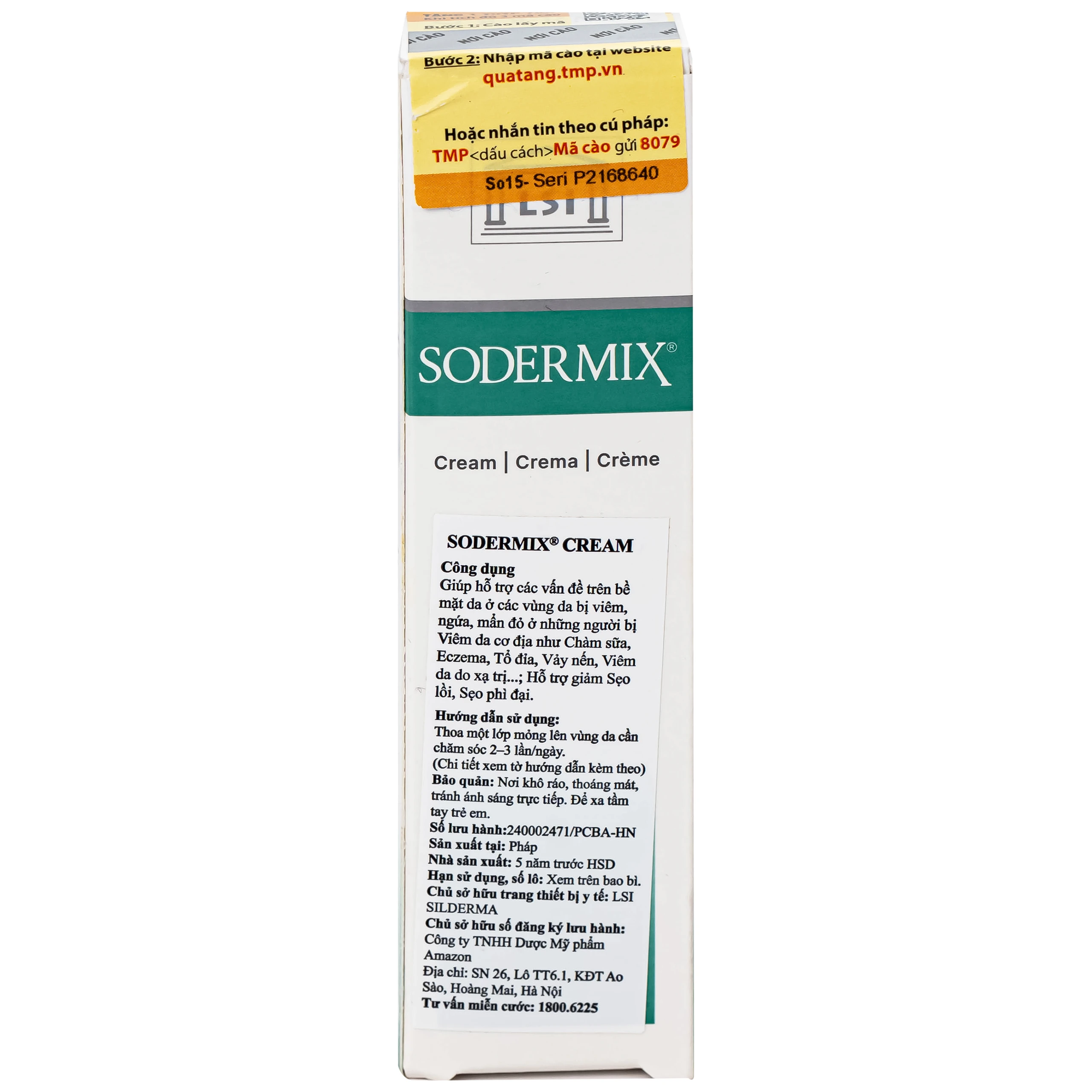 Kem bôi viêm da cơ địa Sodermix cream 15g giảm ngứa, bong tróc, vảy nến, tổ đỉa, viêm da do xạ trị