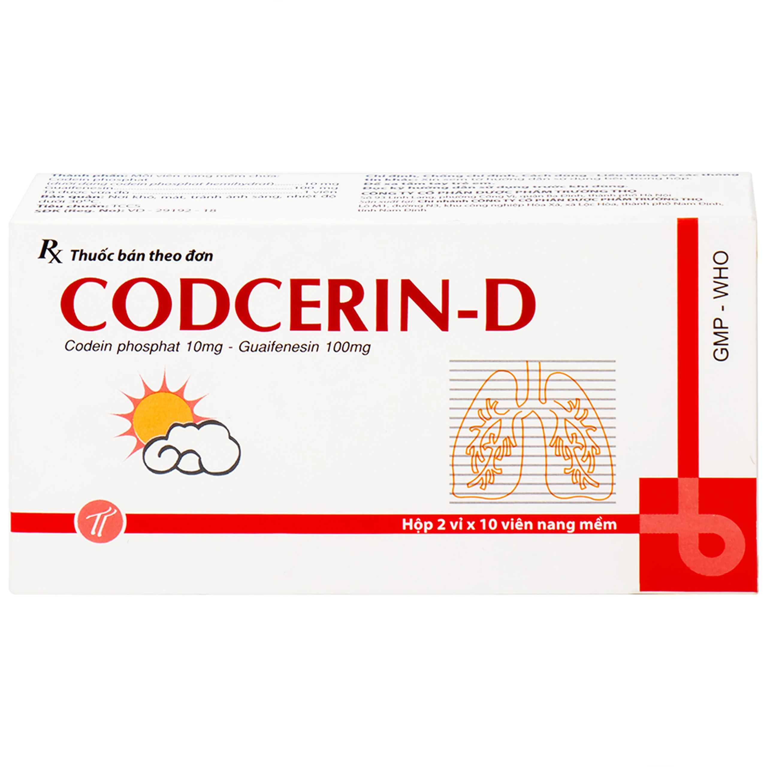 Thuốc CODCERIN-D Trường Thọ điều trị triệu chứng ho khan, ho có đờm, ho do dị ứng (2 vỉ x 10 viên)