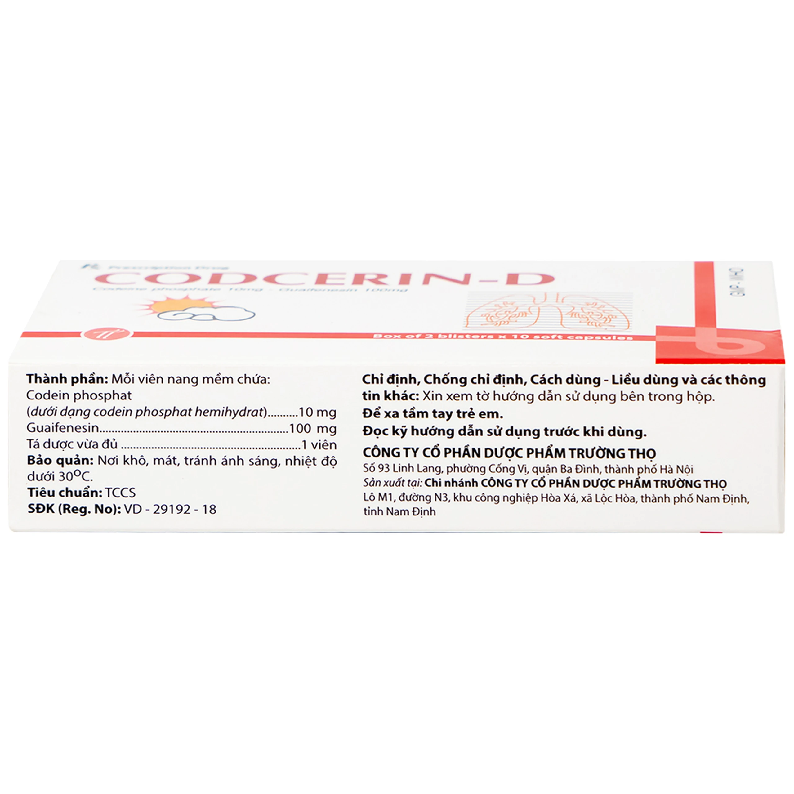 Thuốc CODCERIN-D Trường Thọ điều trị triệu chứng ho khan, ho có đờm, ho do dị ứng (2 vỉ x 10 viên)