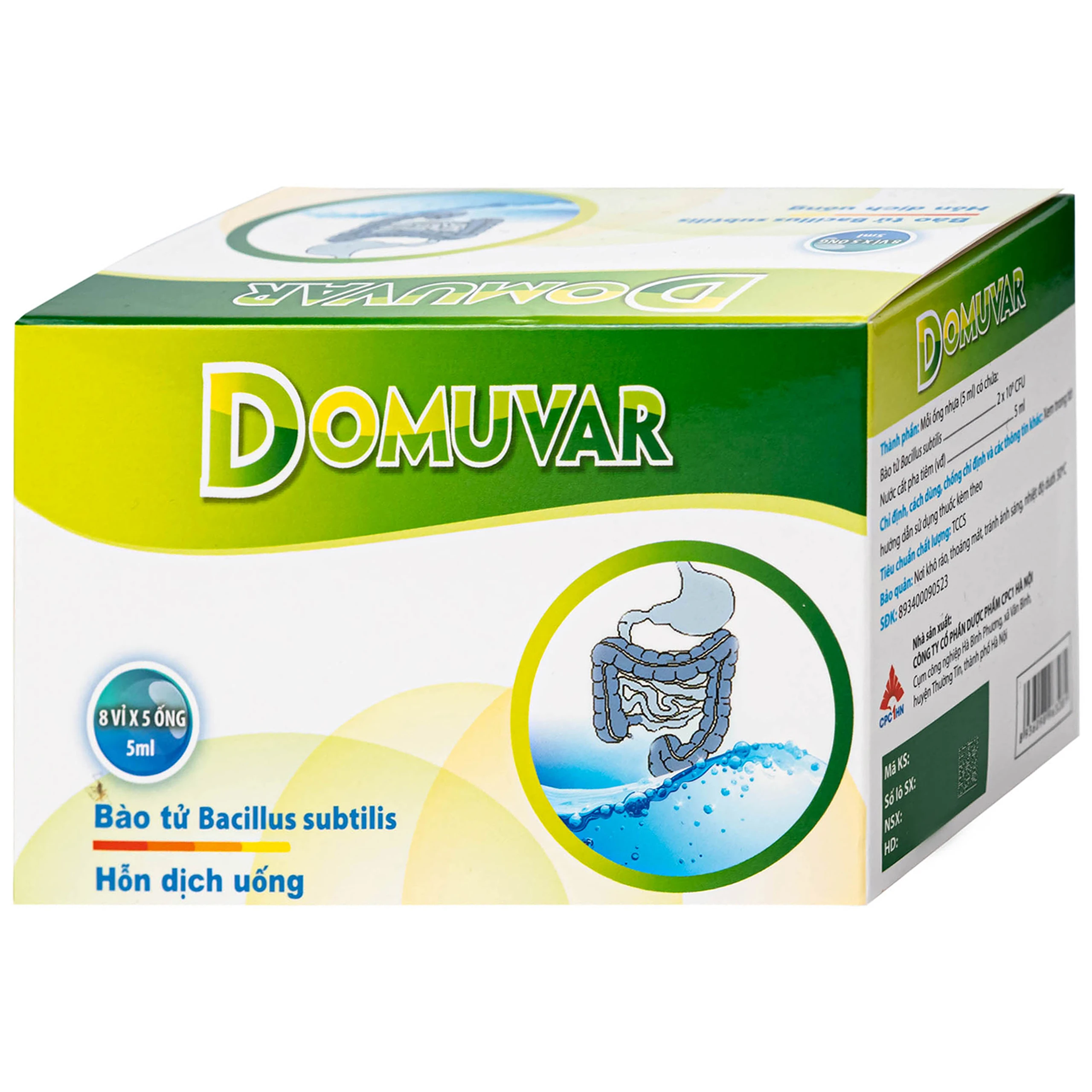 Thuốc Domuvar CPC1 điều trị và phòng ngừa rối loạn hệ vi sinh vật đường ruột (8 vỉ x 5 ống)