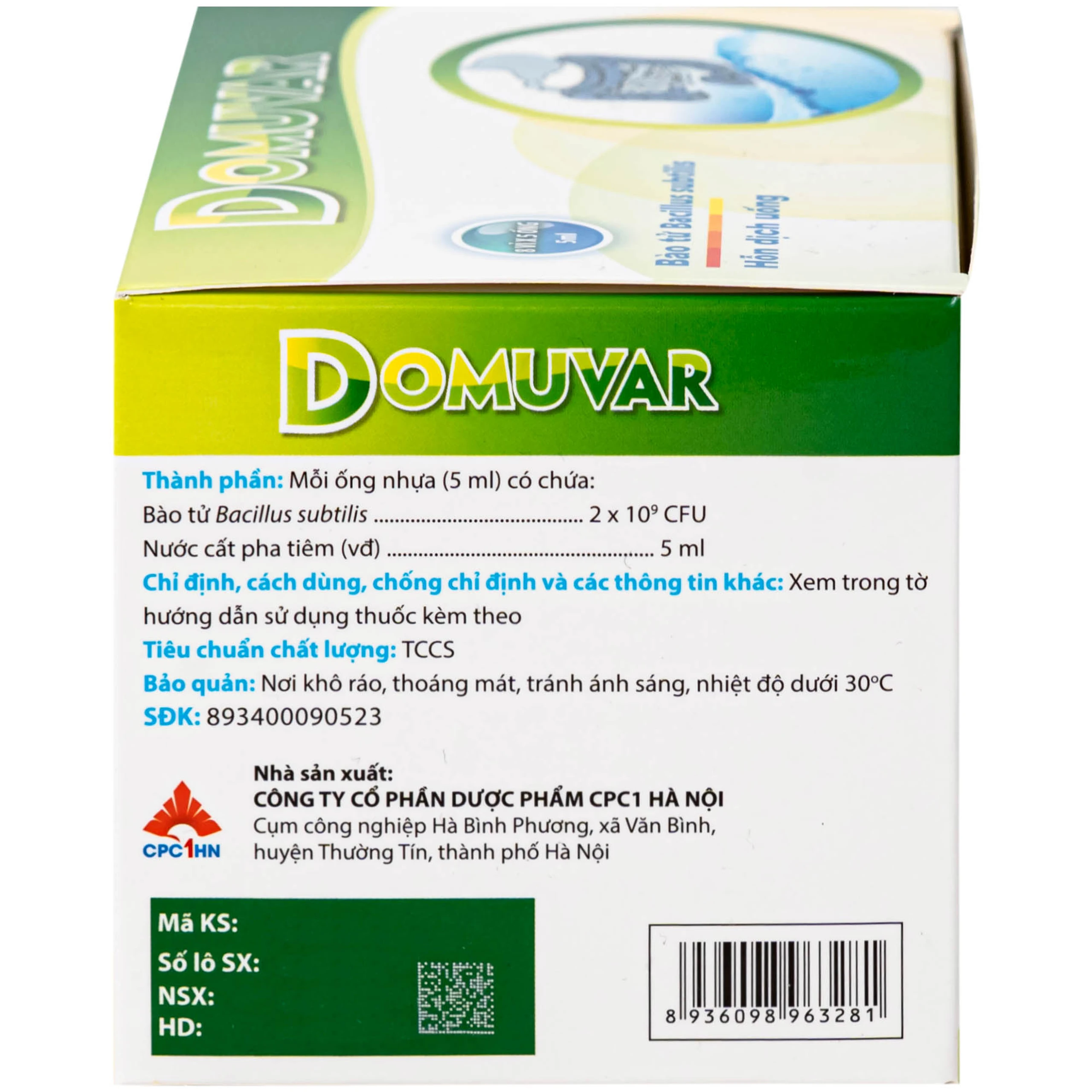 Thuốc Domuvar CPC1 điều trị và phòng ngừa rối loạn hệ vi sinh vật đường ruột (8 vỉ x 5 ống)