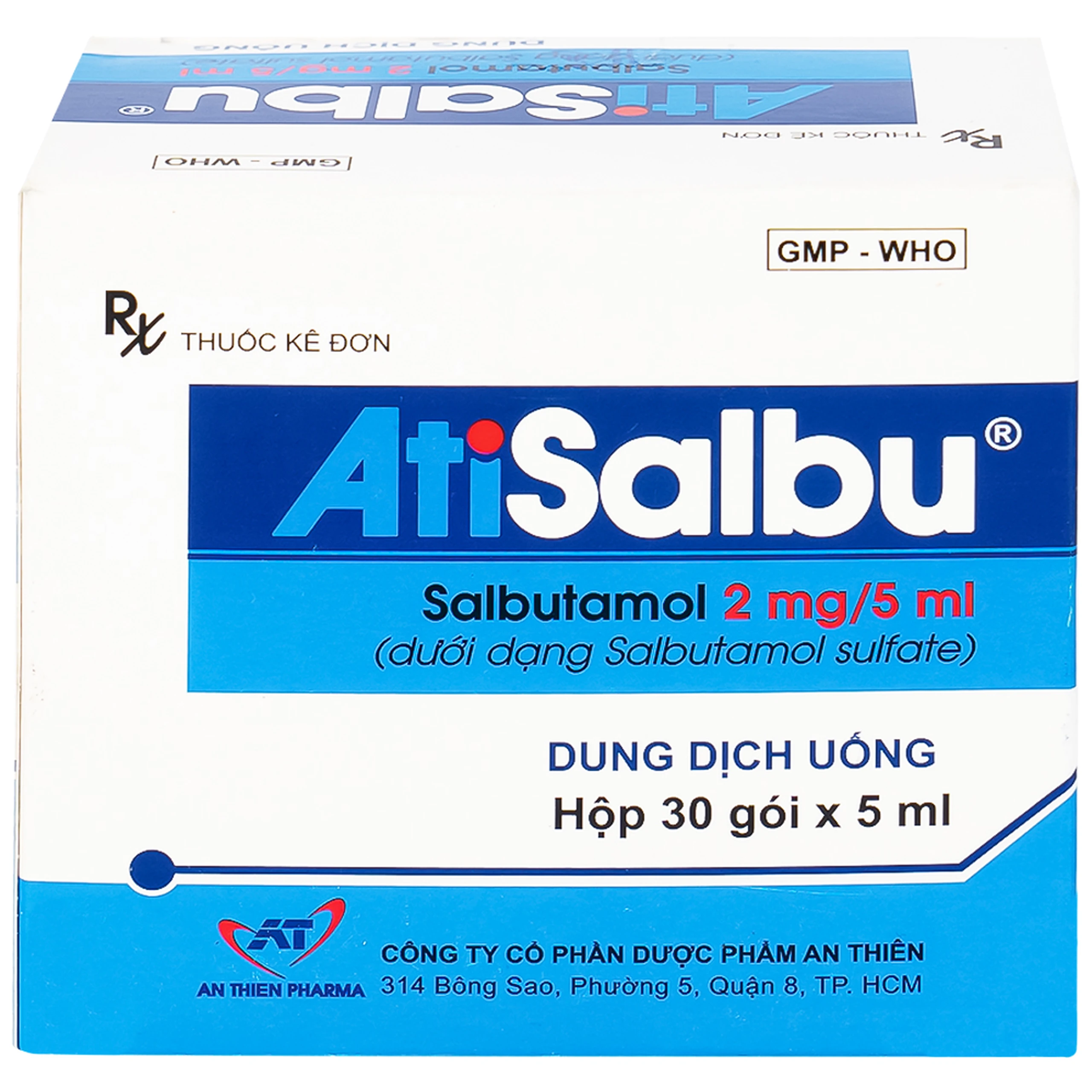 Dung dịch uống Atisalbu 5ml An Thiên điều trị co thắt phế quản do hen, viêm phế quản mãn tính (30 gói)