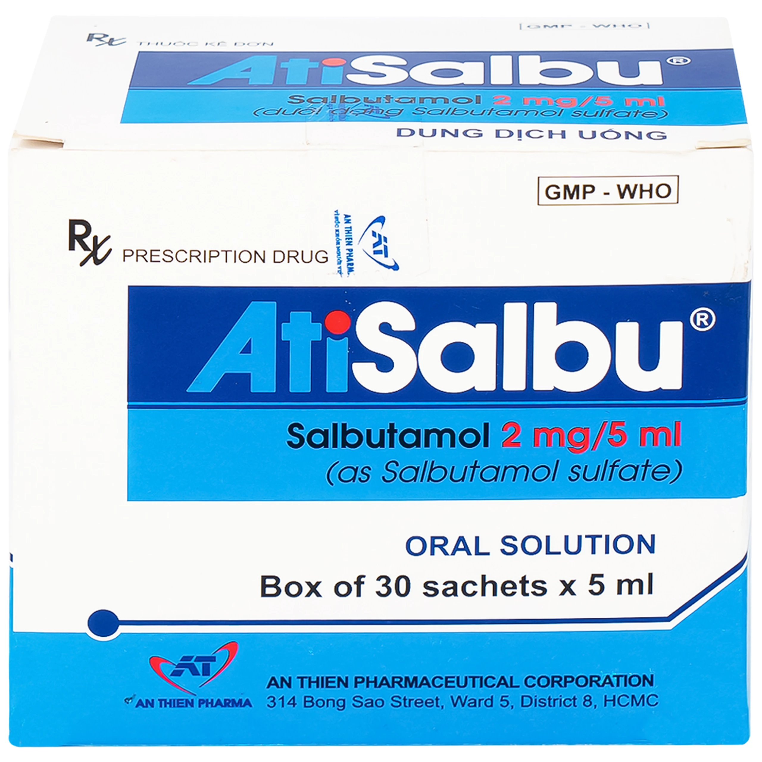 Dung dịch uống Atisalbu 5ml An Thiên điều trị co thắt phế quản do hen, viêm phế quản mãn tính (30 gói)