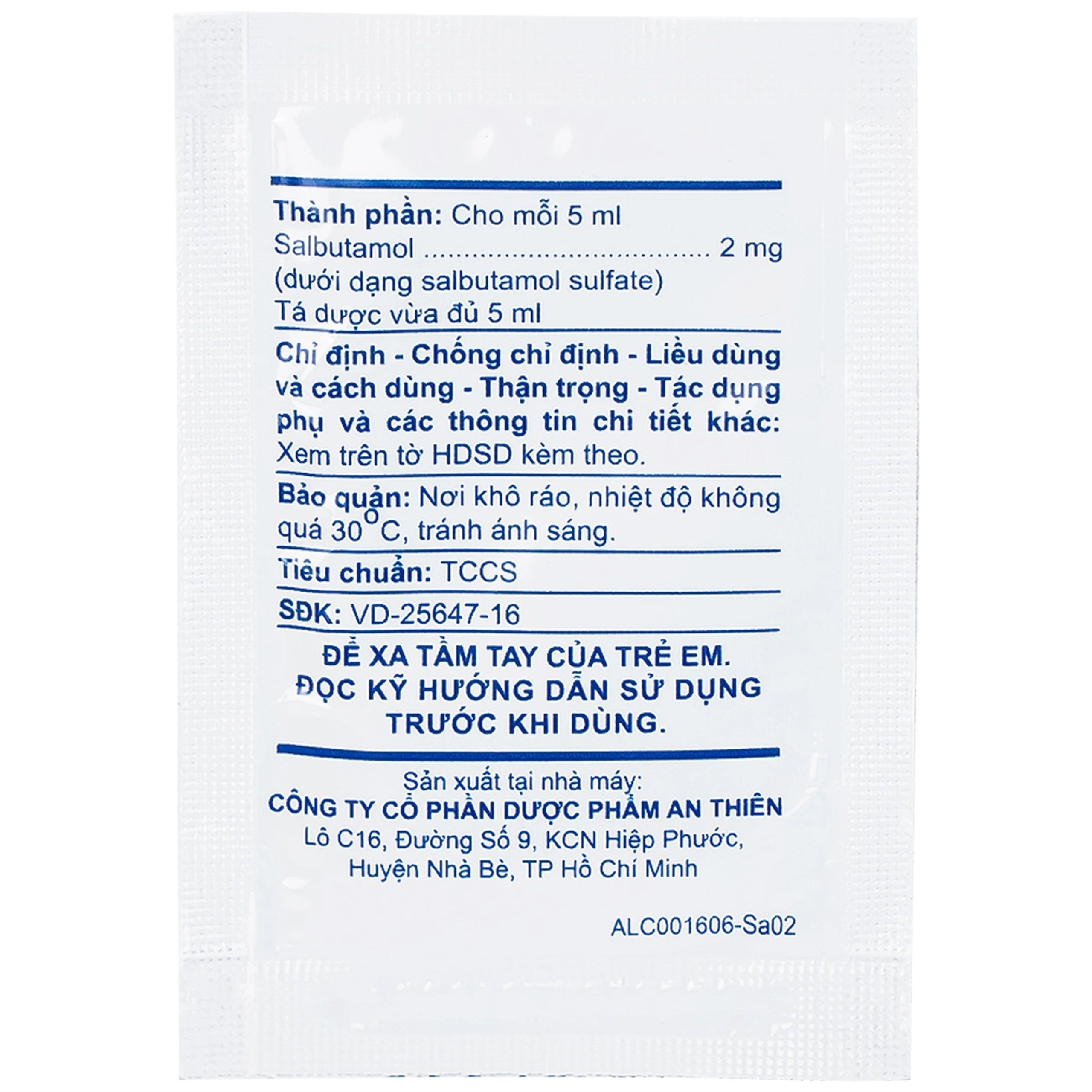 Dung dịch uống Atisalbu 5ml An Thiên điều trị co thắt phế quản do hen, viêm phế quản mãn tính (30 gói)