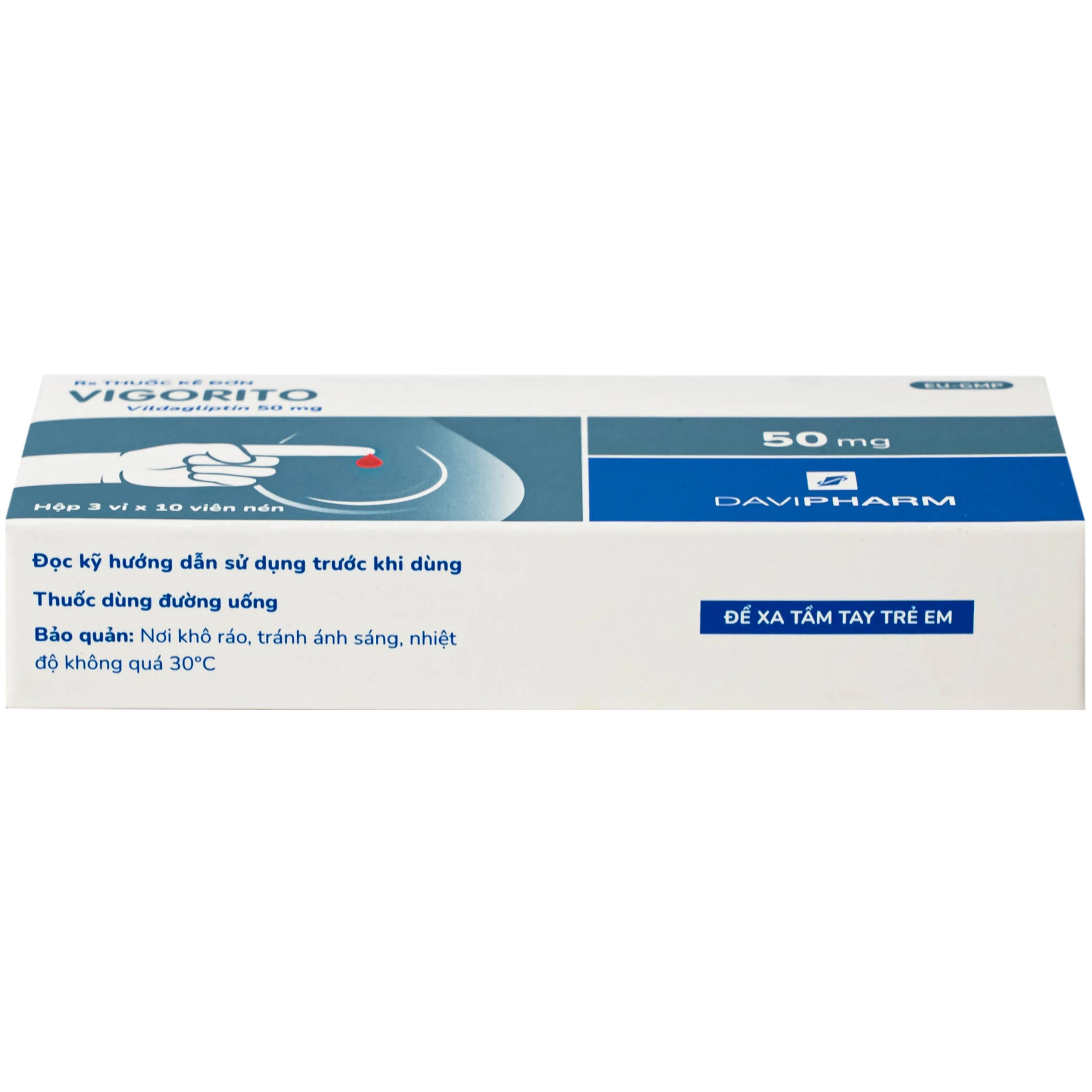 Thuốc Vigorito Davipharm kiểm soát đường huyết ở bệnh đái tháo đường típ 2 (3 vỉ x 10 viên) 