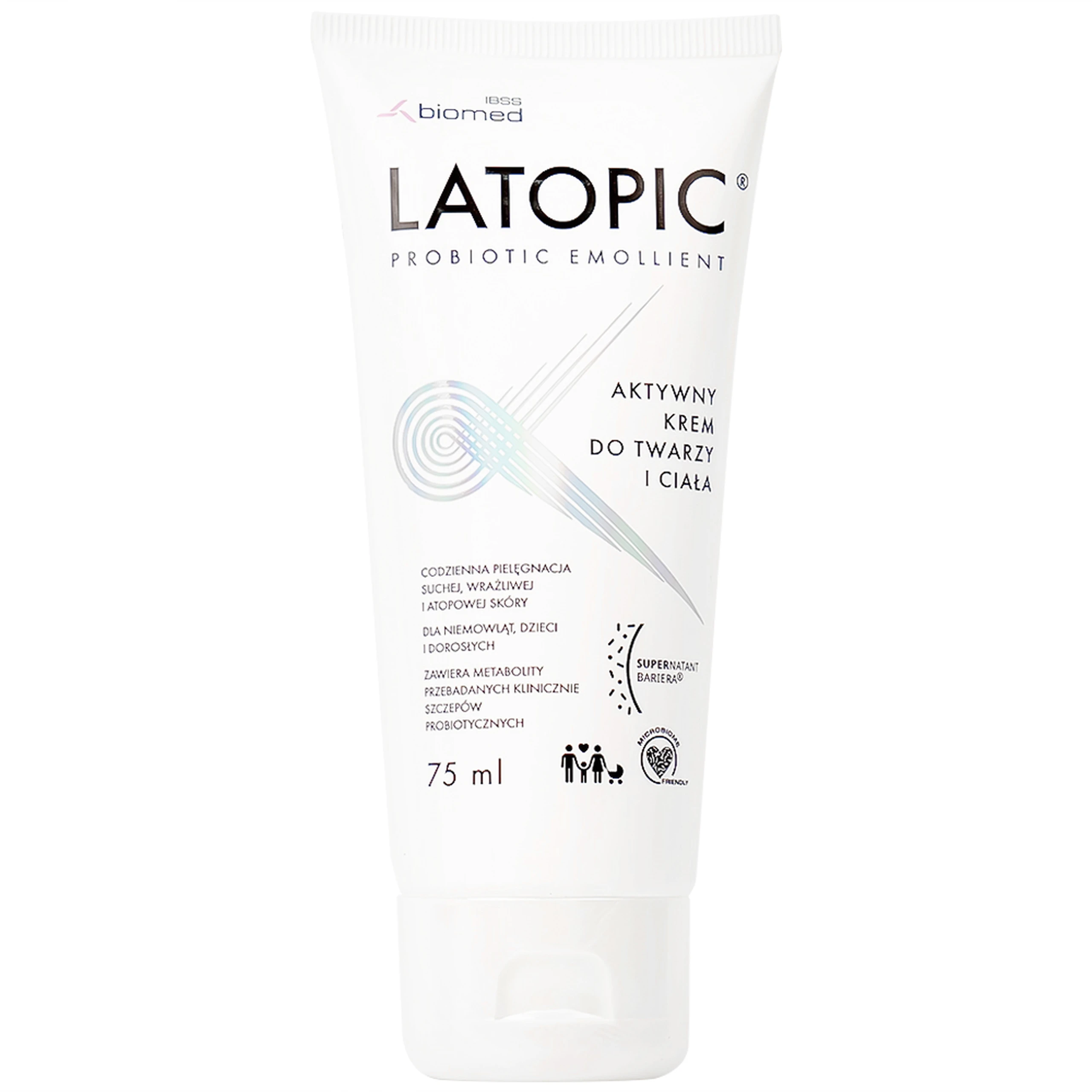 Kem bôi dưỡng ẩm, dịu da Latopic Probiotic Emollient Active Face And Body cream 75ml